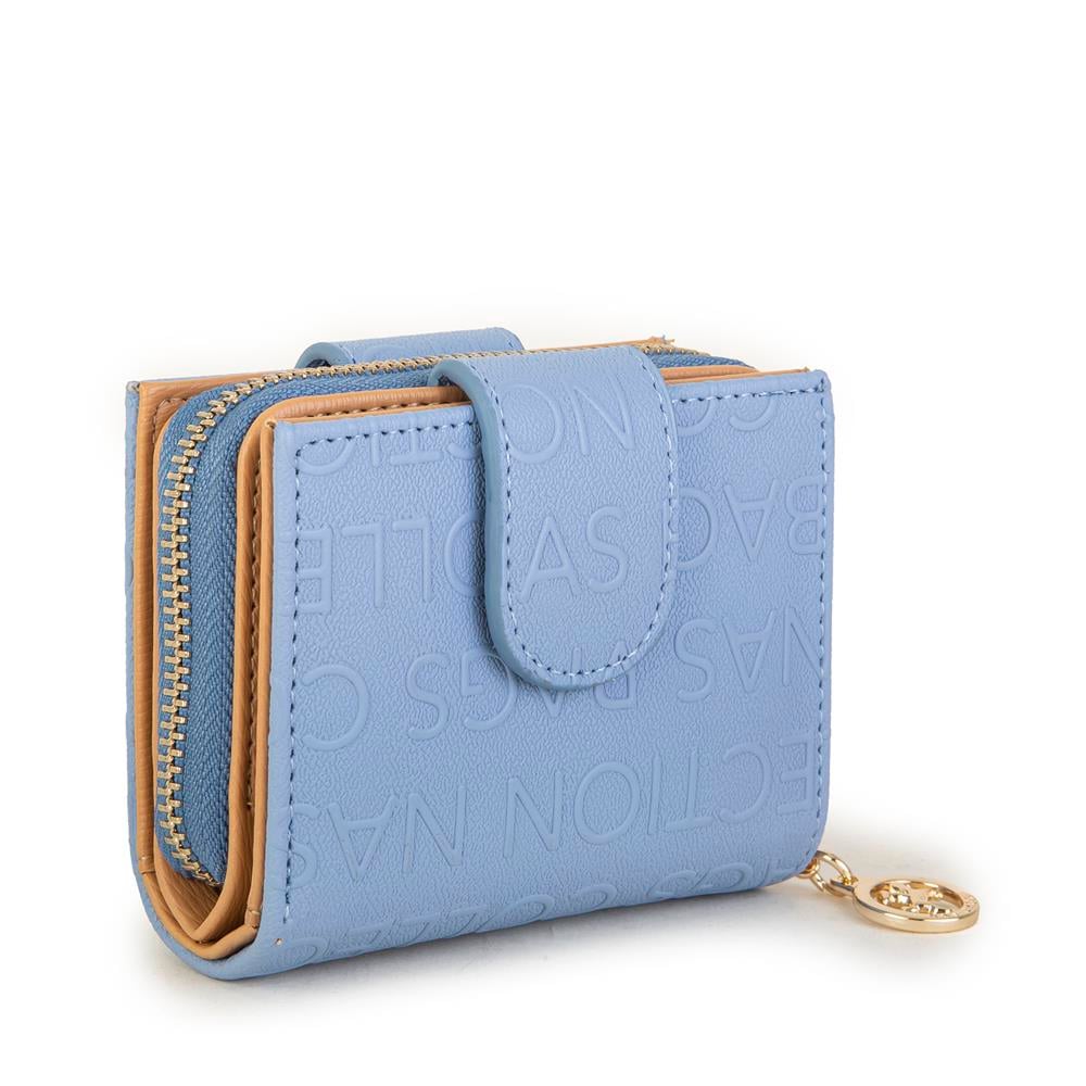 Nas Bag Kadın Çift Kapaklı Mini Cüzdan Mavi Camel Gofraj