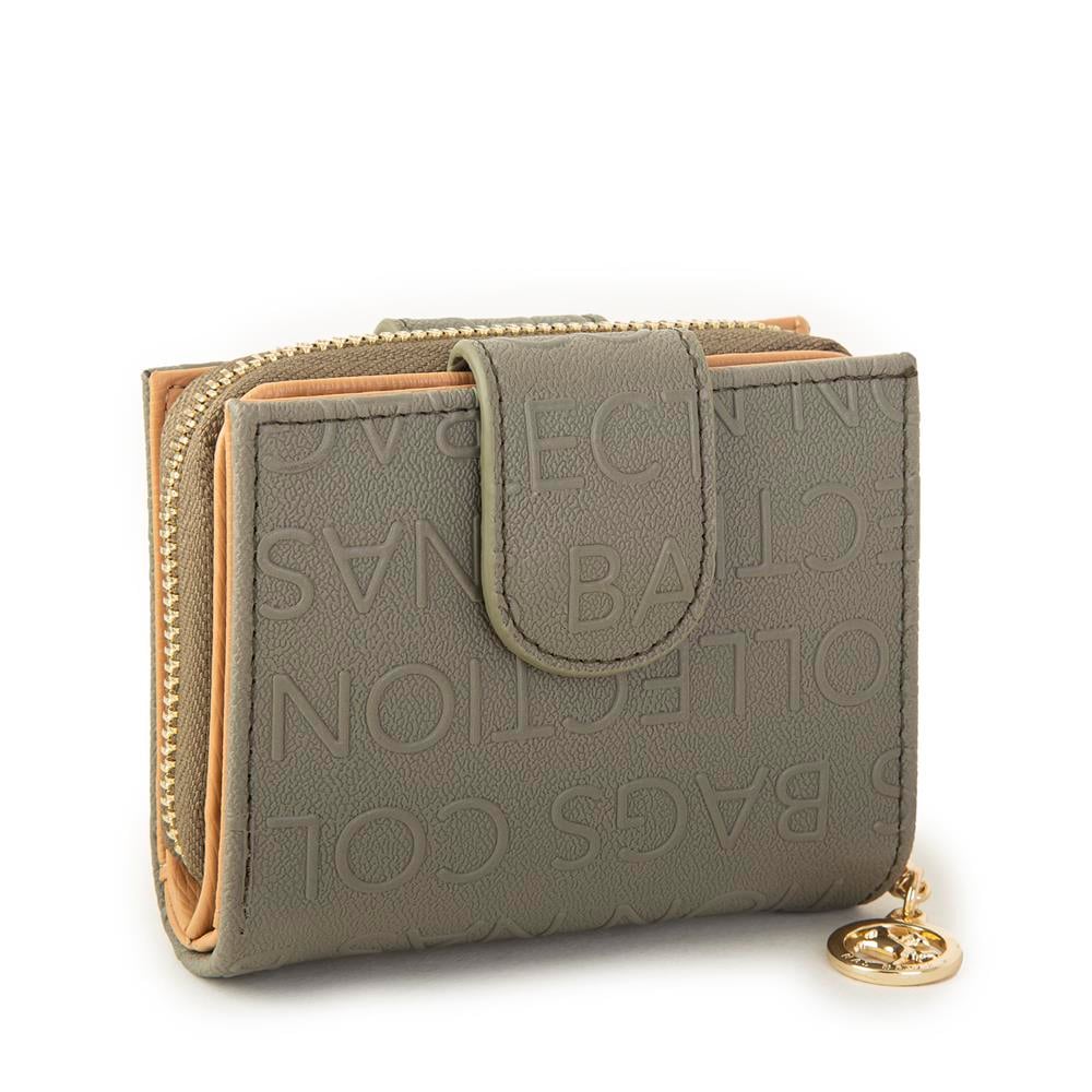 Nas Bag Kadın Çift Kapaklı Mini Cüzdan Yeşil Camel Gofraj