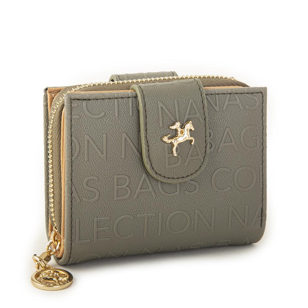 Nas Bag Kadın Çift Kapaklı Mini Cüzdan Yeşil Camel Gofraj