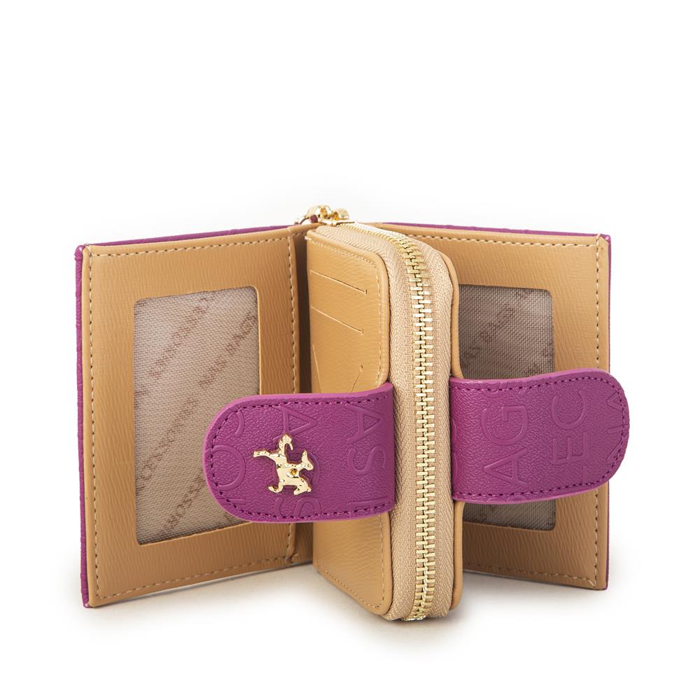 Nas Bag Kadın Çift Kapaklı Mini Cüzdan Vişne Camel Gofraj