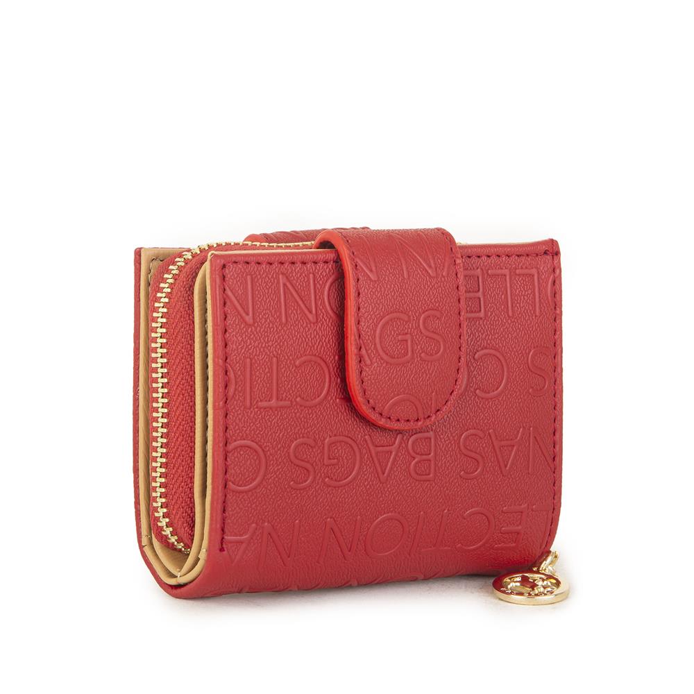 Nas Bag Kadın Çift Kapaklı Mini Cüzdan Kırmızı Camel Gofraj