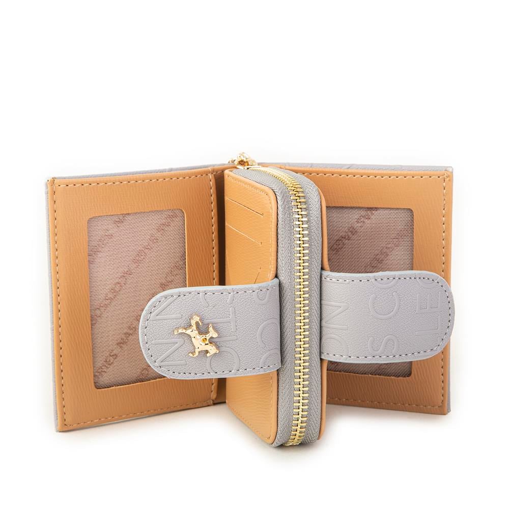 Nas Bag Kadın Çift Kapaklı Mini Cüzdan Gri Camel Gofraj