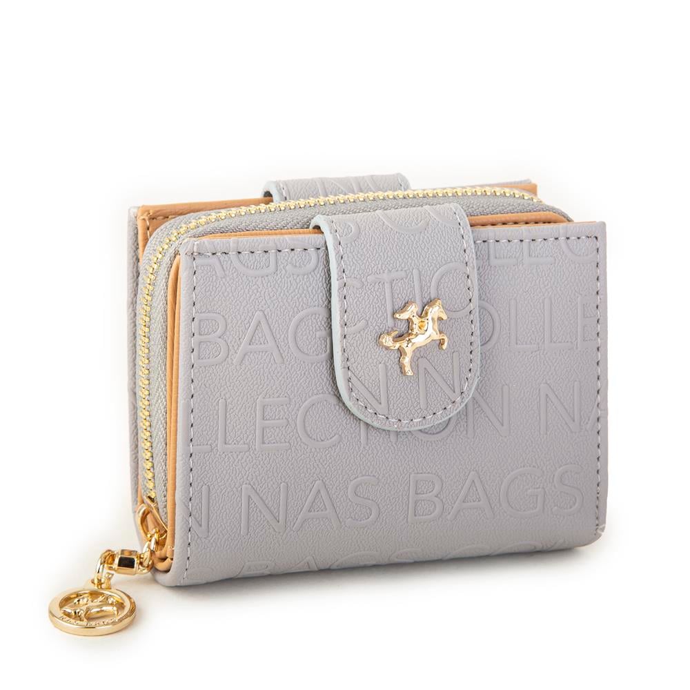 Nas Bag Kadın Çift Kapaklı Mini Cüzdan Gri Camel Gofraj