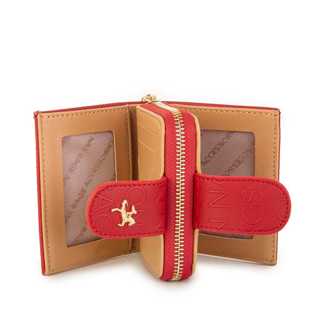 Nas Bag Kadın Çift Kapaklı Mini Cüzdan Kırmızı Camel Gofraj