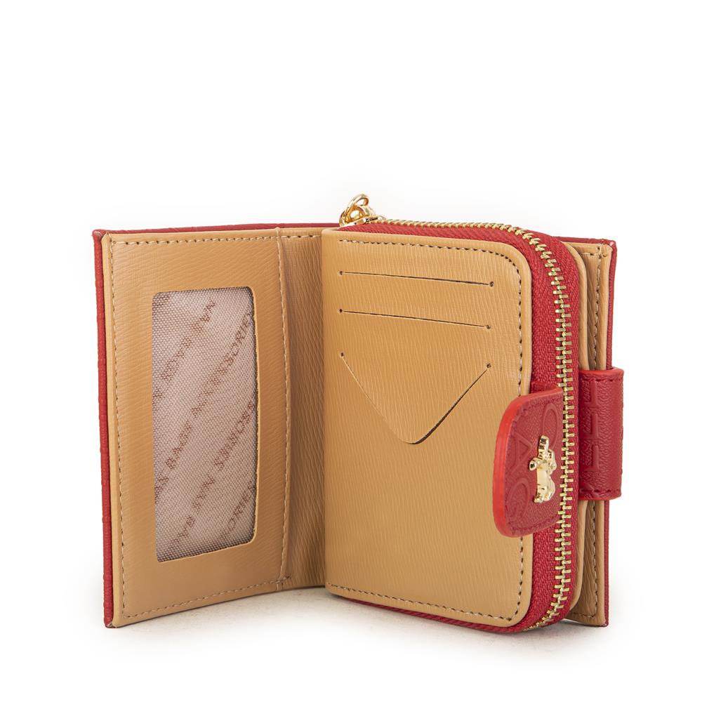Nas Bag Kadın Çift Kapaklı Mini Cüzdan Kırmızı Camel Gofraj