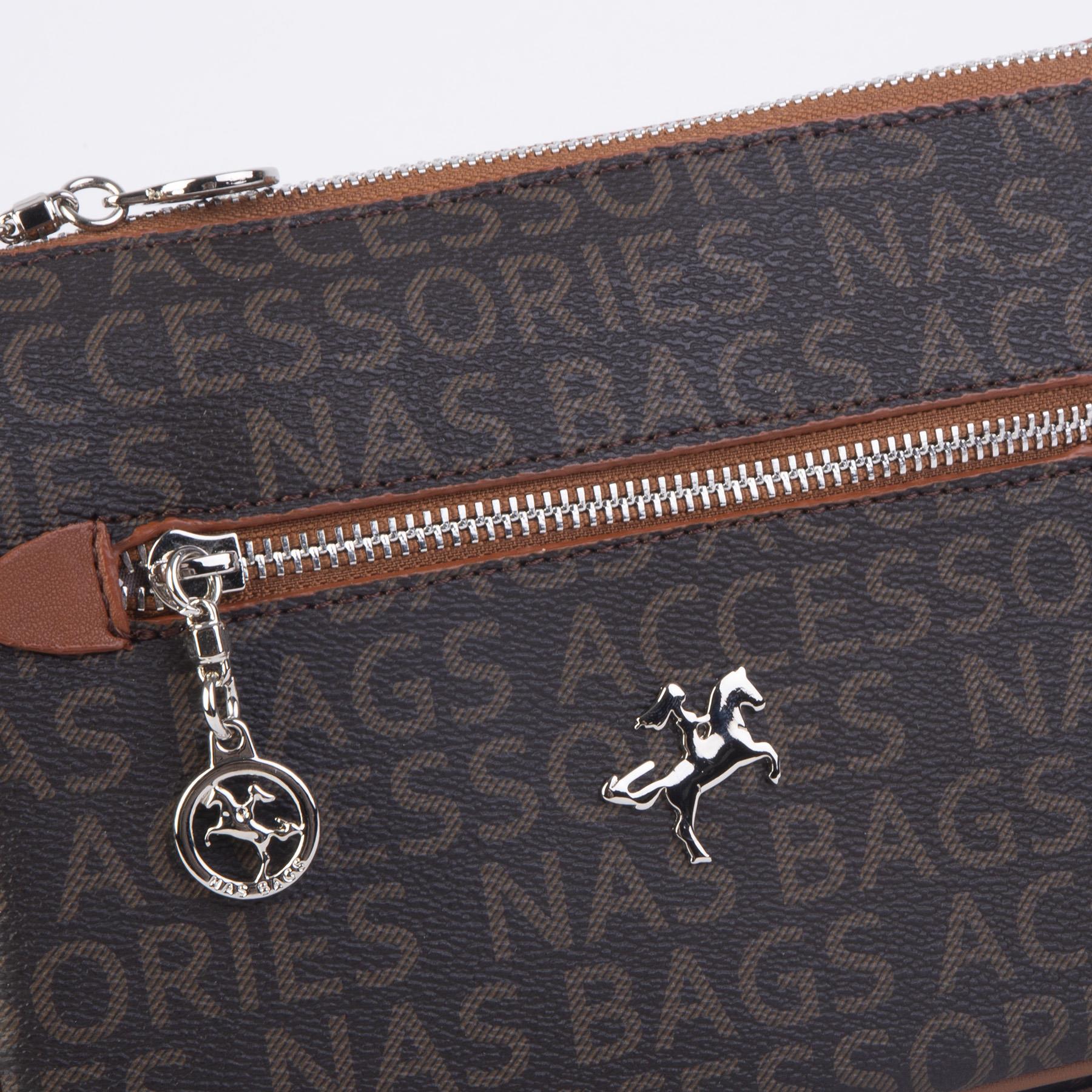 Nas Bag Kadın Çok Gözlü Ayarlanabilir Uzun Spor Askı Çapraz Çanta Kahve Taba Yazılı 