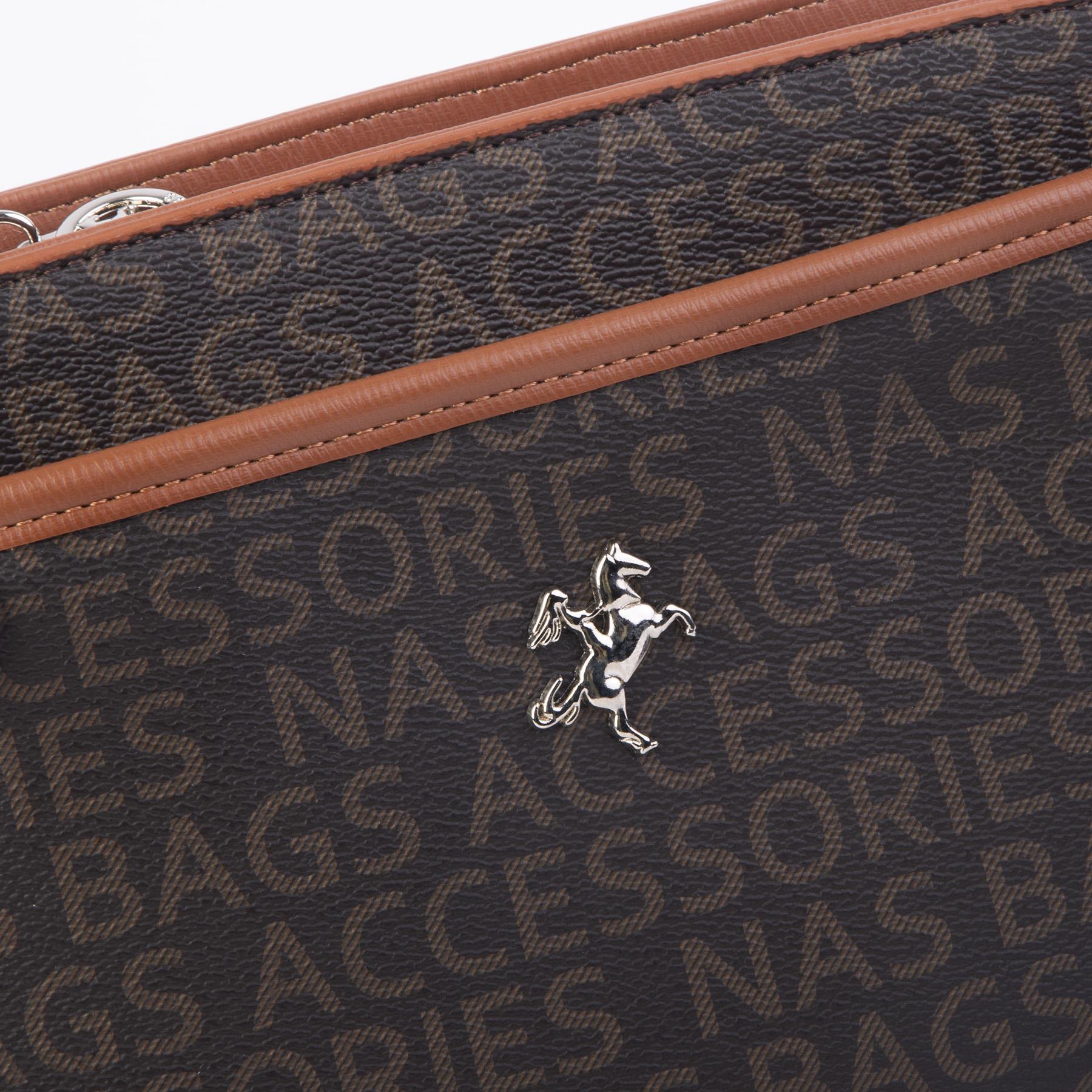 Nas Bag Kadın Çok Gözlü  Ayarlanabilir Askılı Omuz ve Çapraz Çanta Kahve Taba Yazılı 
