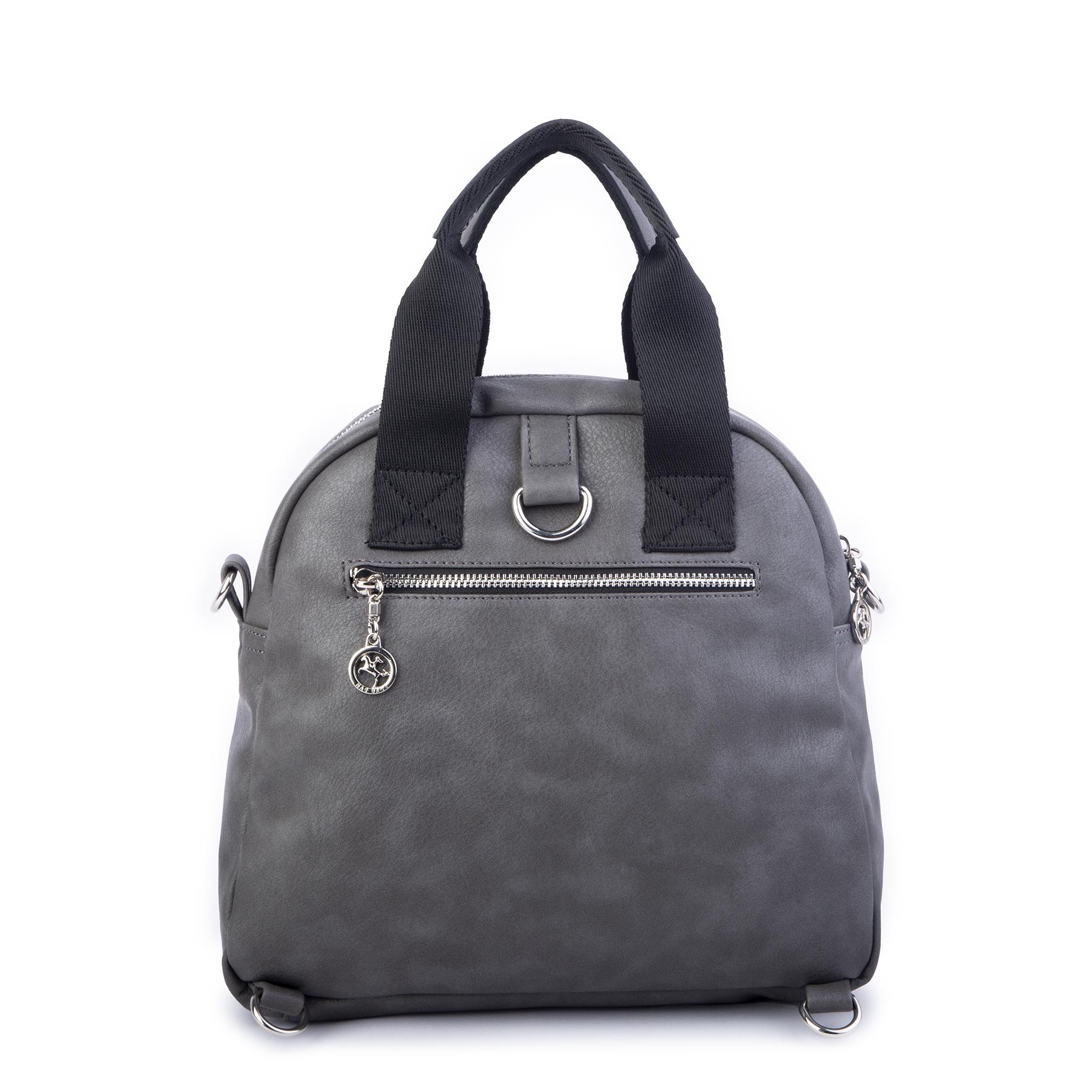 Nas Bag Kadın Çok Gözlü Dönüştürülebilir El Omuz ve Sırt Çantası Gri Siyah  King ( en : 28 cm; boy :25c m)