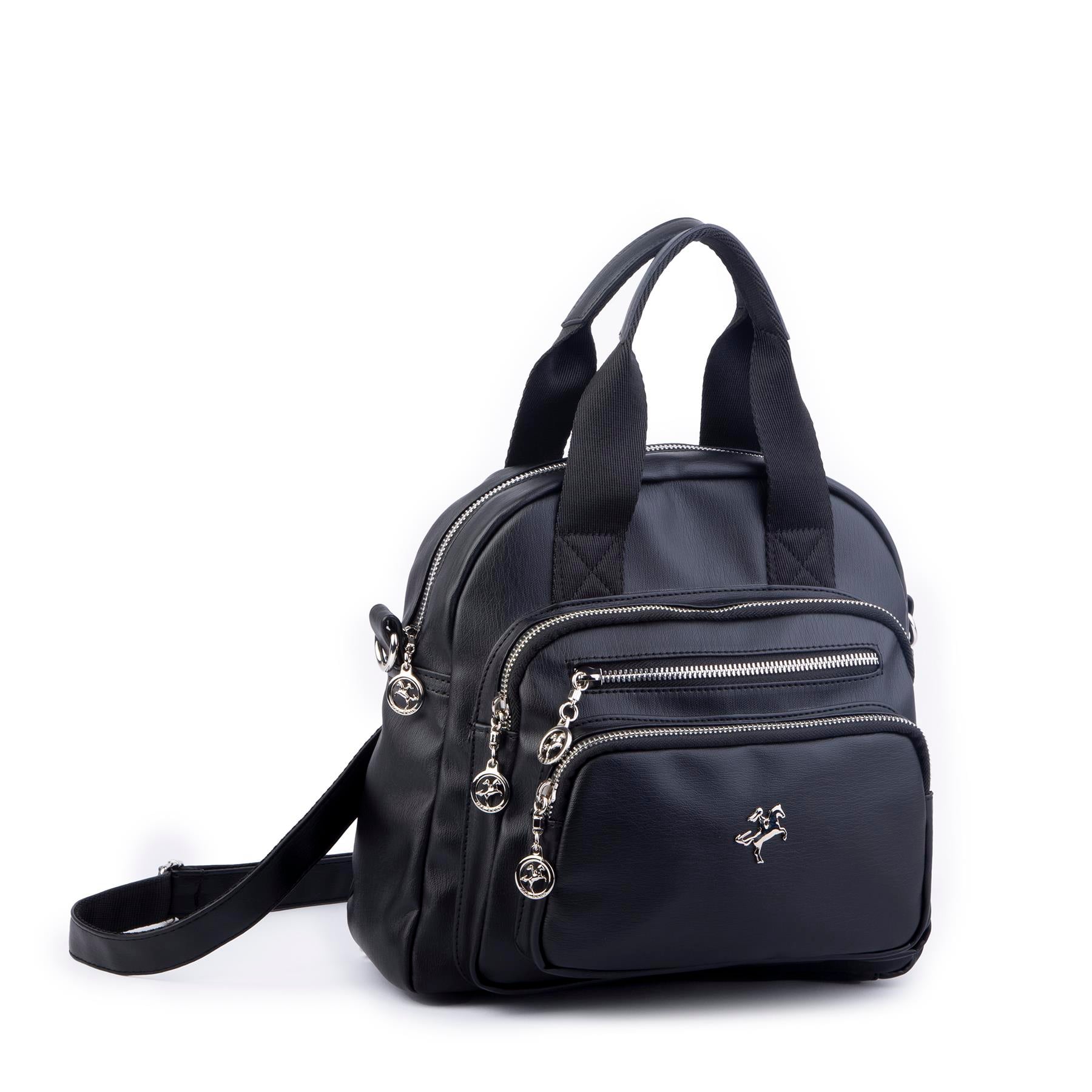 Nas Bag Kadın Çok Gözlü Dönüştürülebilir El Omuz ve Sırt Çantası Siyah Yıkamalı    ( en : 28 cm; boy :25c m)