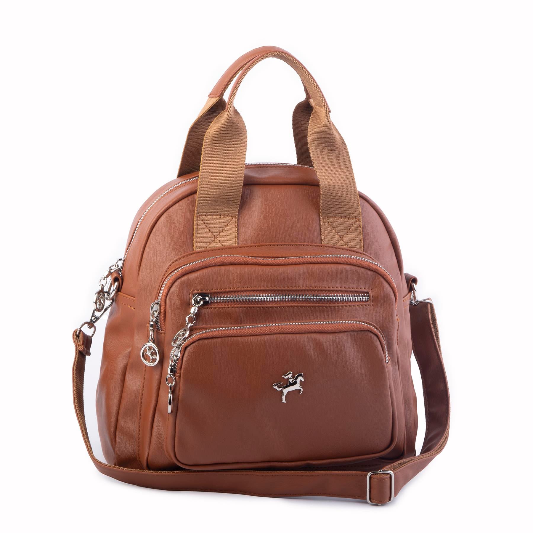 Nas Bag Kadın Çok Gözlü Dönüştürülebilir El Omuz ve Sırt Çantası Taba Yıkamalı   ( en : 28 cm; boy :25c m)