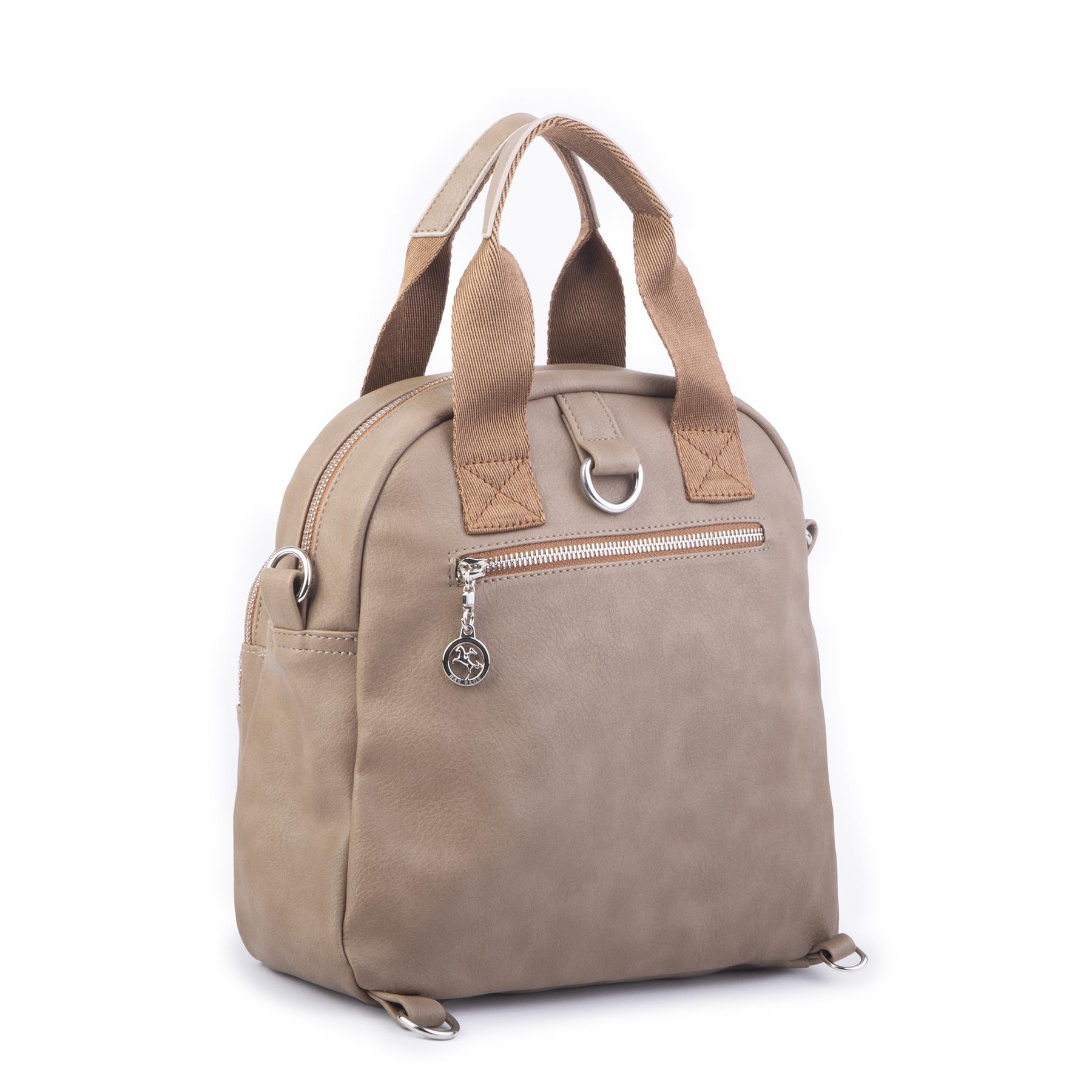 Nas Bag Kadın Çok Gözlü Dönüştürülebilir El Omuz ve Sırt Çantası Vizon Taba King ( en : 28 cm; boy :25c m)