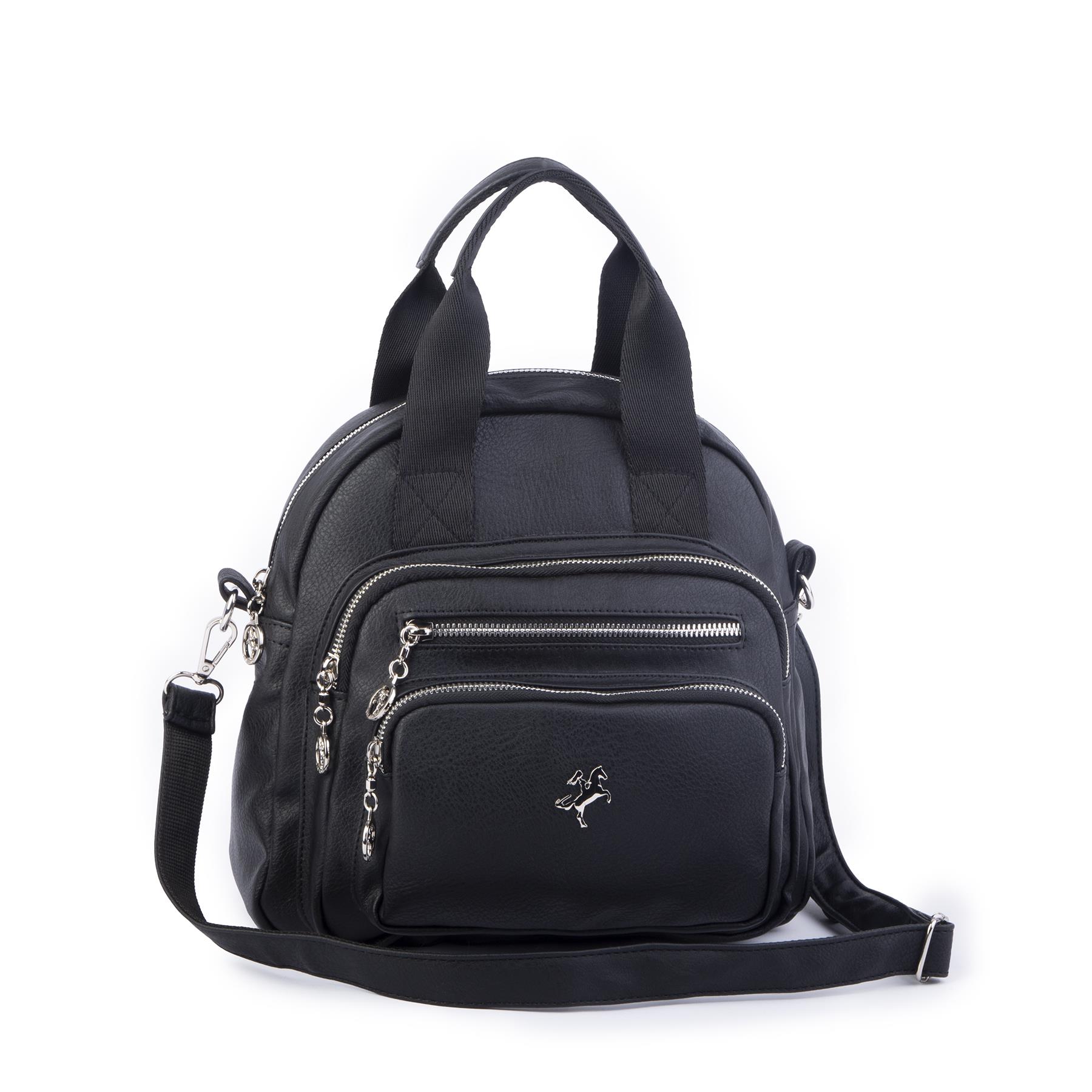 Nas Bag Kadın Çok Gözlü Dönüştürülebilir El Omuz ve Sırt Çantası Siyah King   ( en : 28 cm; boy :25c m)