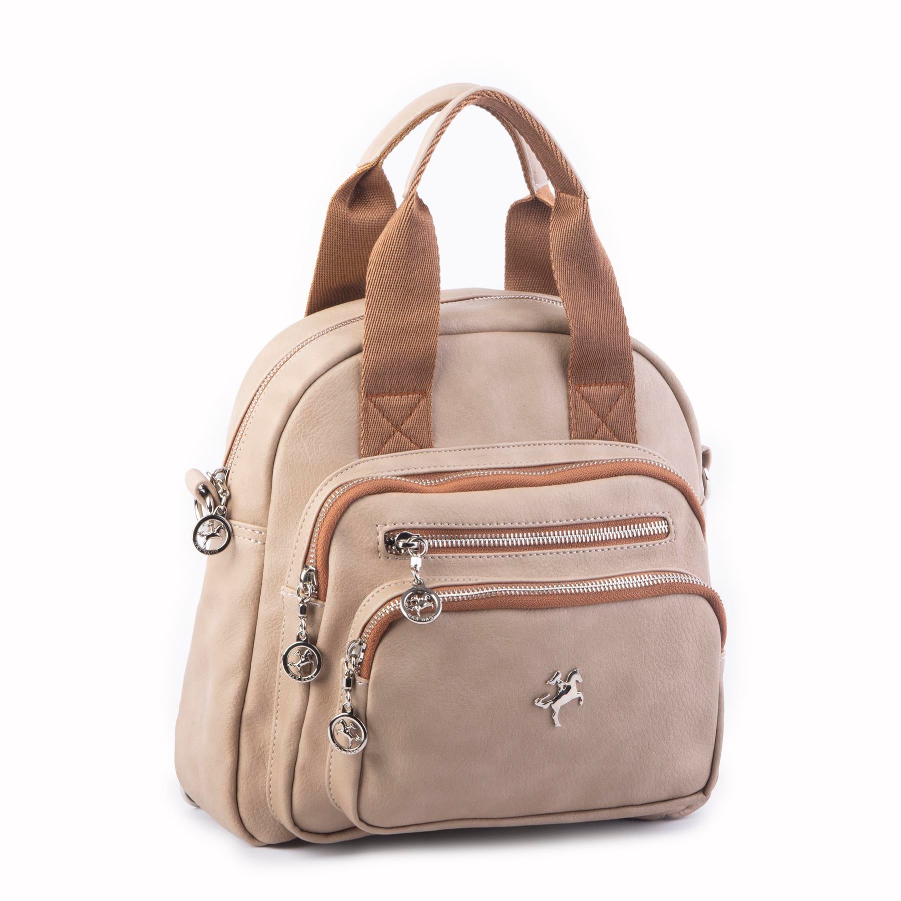 Nas Bag Kadın Çok Gözlü Dönüştürülebilir El Omuz ve Sırt Çantası Kum Taba King  ( en : 28 cm; boy :25c m)
