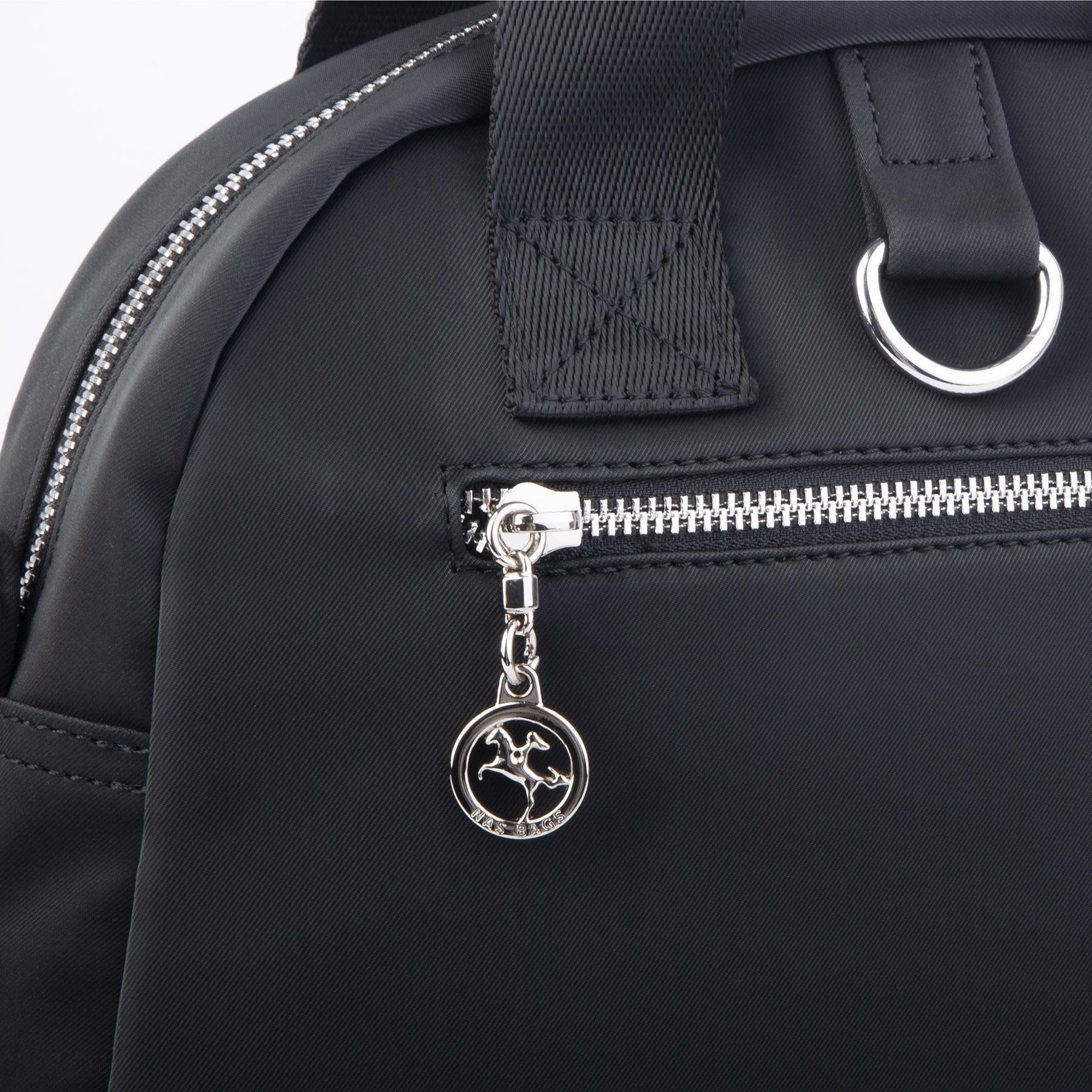 Nas Bag Kadın Çok Gözlü Dönüştürülebilir El Omuz ve Sırt Çantası Siyah Buzzy  ( en : 28 cm; boy :25c m)