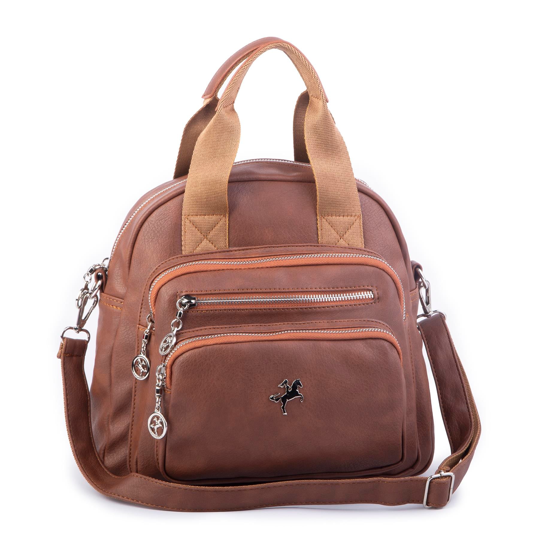 Nas Bag Kadın Çok Gözlü Dönüştürülebilir El Omuz ve Sırt Çantası Taba King  ( en : 28 cm; boy :25c m)