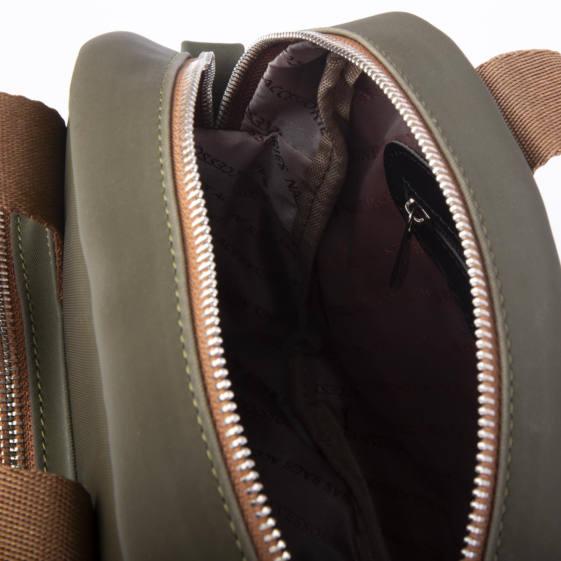 Nas Bag Kadın Çok Gözlü Dönüştürülebilir El Omuz ve Sırt Çantası Yeşil  Taba Buzzy ( en : 28 cm; boy :25c m)