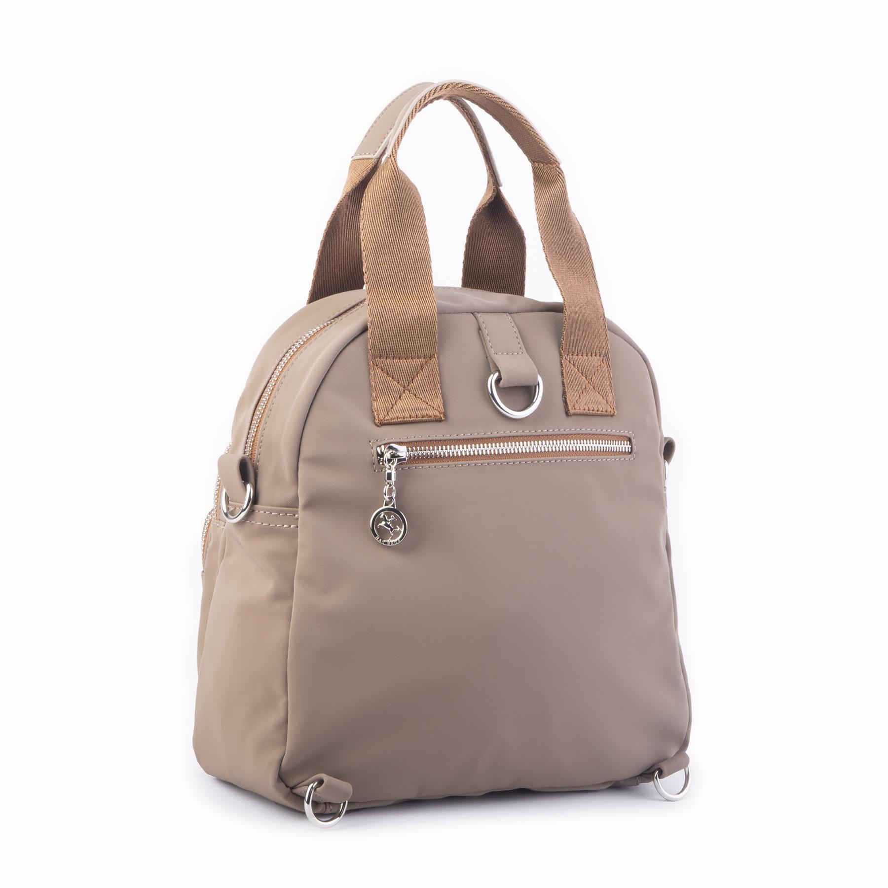 Nas Bag Kadın Çok Gözlü Dönüştürülebilir El Omuz ve Sırt Çantası Vizon Taba Buzzy  ( en : 28 cm; boy :25c m)
