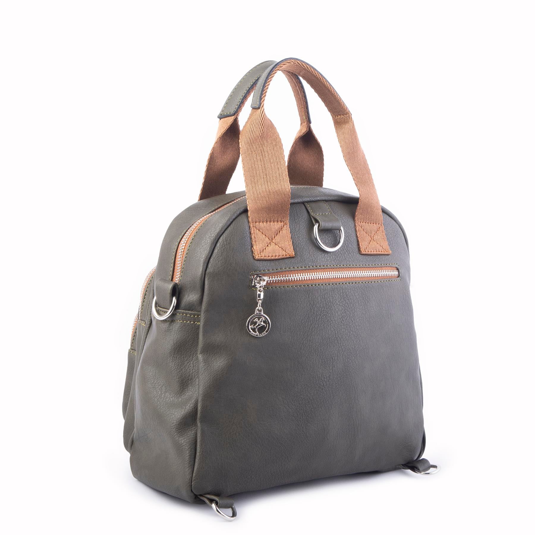 Nas Bag Kadın Çok Gözlü Dönüştürülebilir El Omuz ve Sırt Çantası Yeşil Taba King   ( en : 28 cm; boy :25c m)