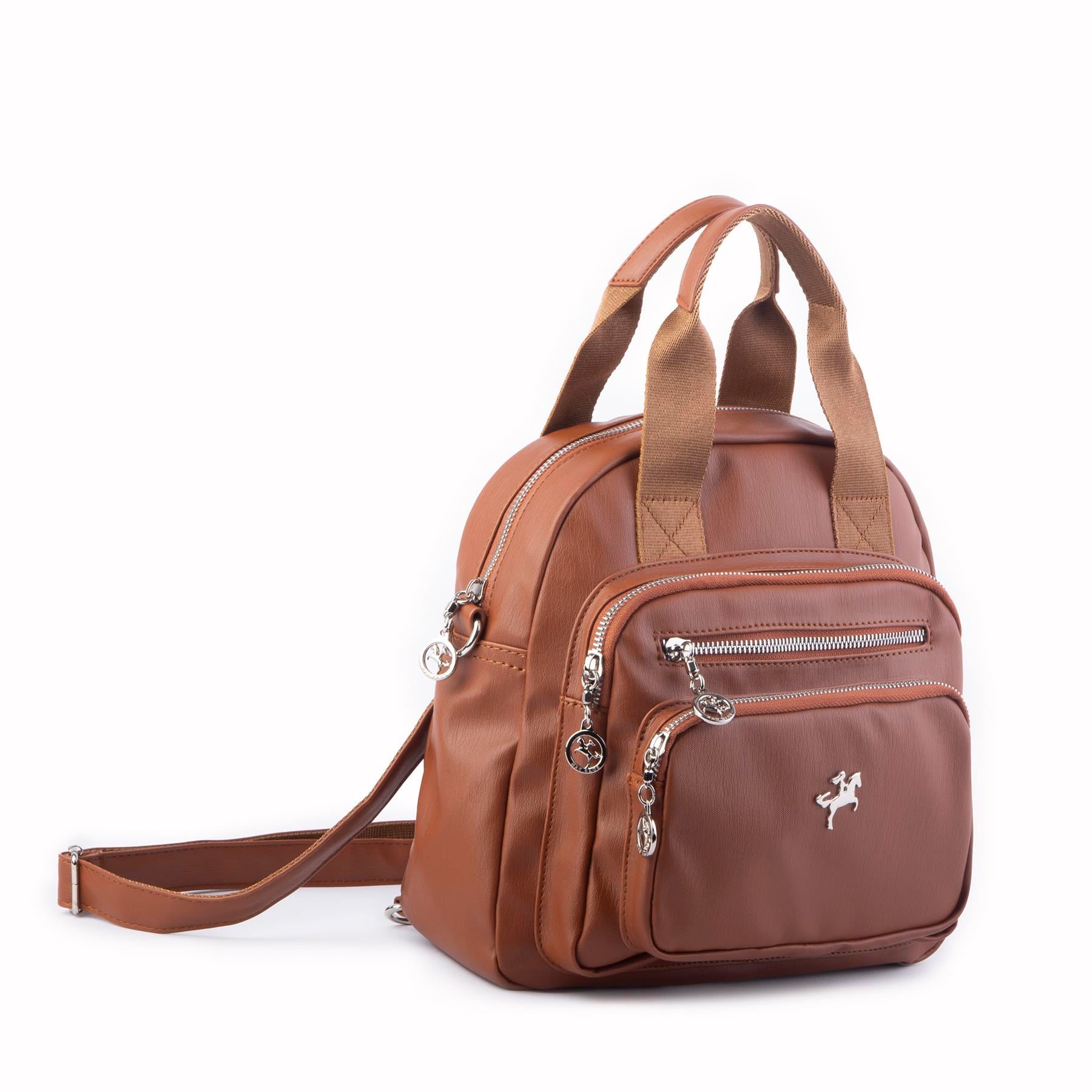 Nas Bag Kadın Çok Gözlü Dönüştürülebilir El Omuz ve Sırt Çantası Taba Yıkamalı   ( en : 28 cm; boy :25c m)