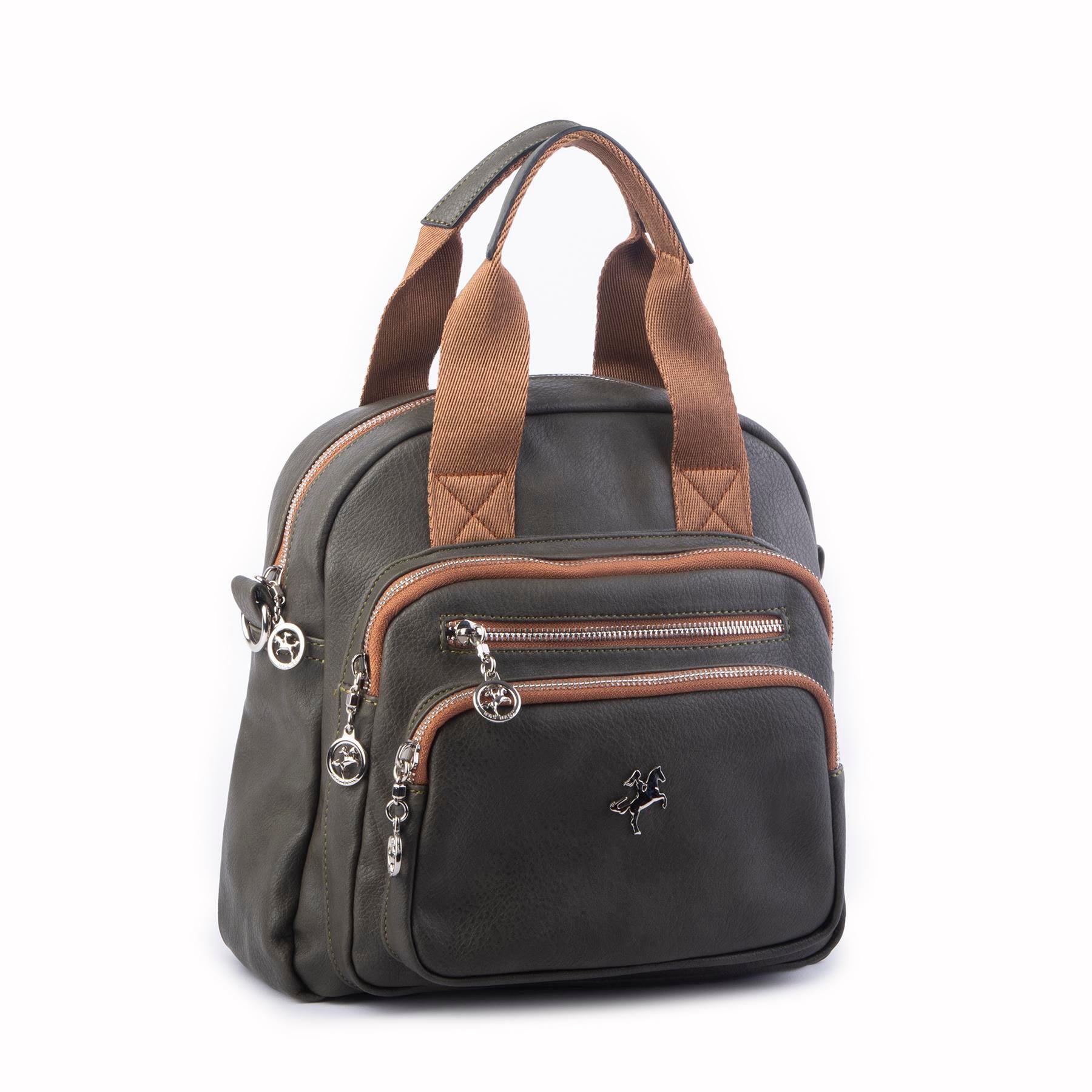 Nas Bag Kadın Çok Gözlü Dönüştürülebilir El Omuz ve Sırt Çantası Yeşil Taba King   ( en : 28 cm; boy :25c m)