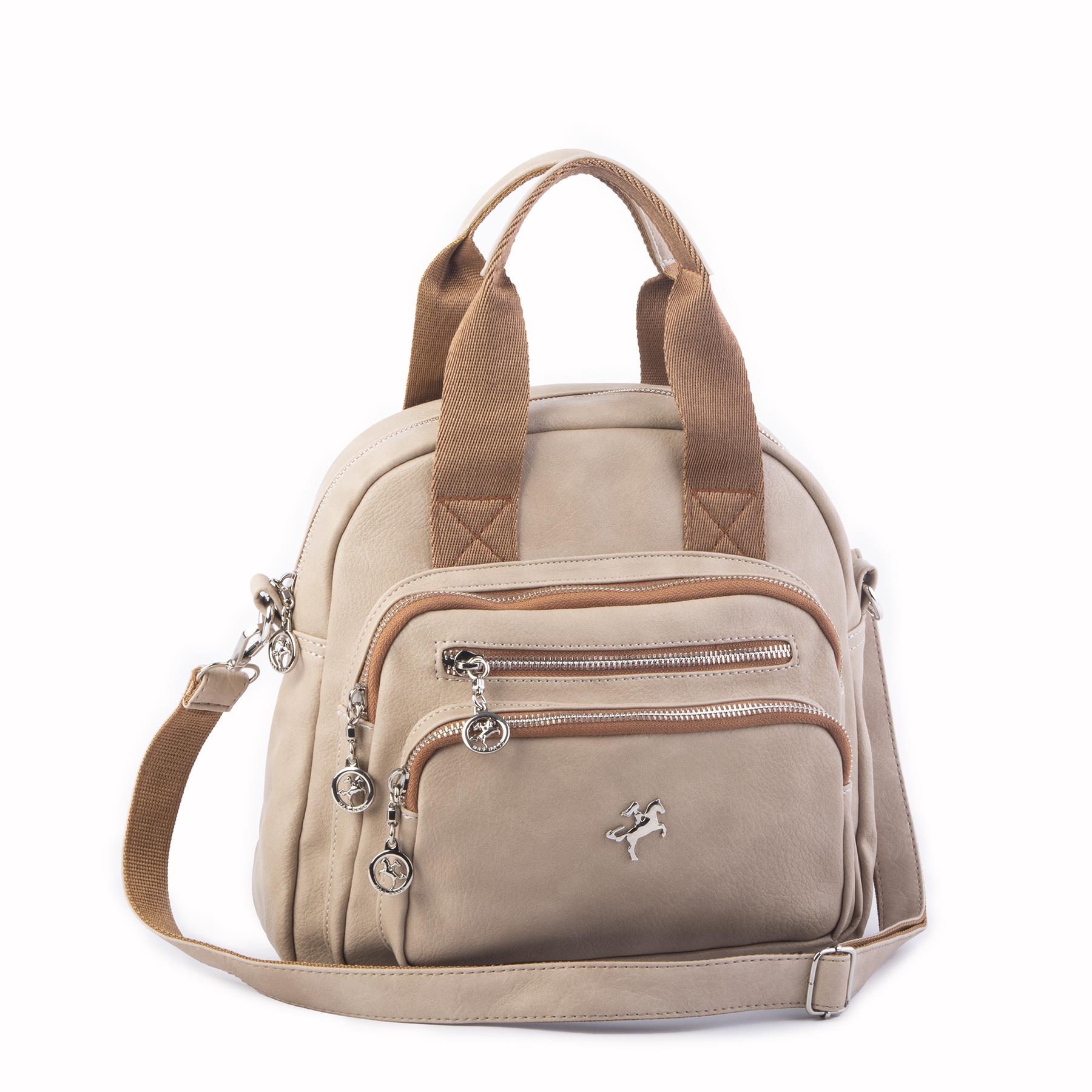 Nas Bag Kadın Çok Gözlü Dönüştürülebilir El Omuz ve Sırt Çantası Kum Taba King  ( en : 28 cm; boy :25c m)