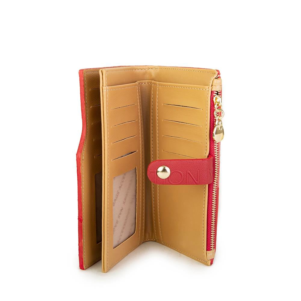 Nas Bag Kadın Dikey Cüzdan Kırmızı Camel Gofraj