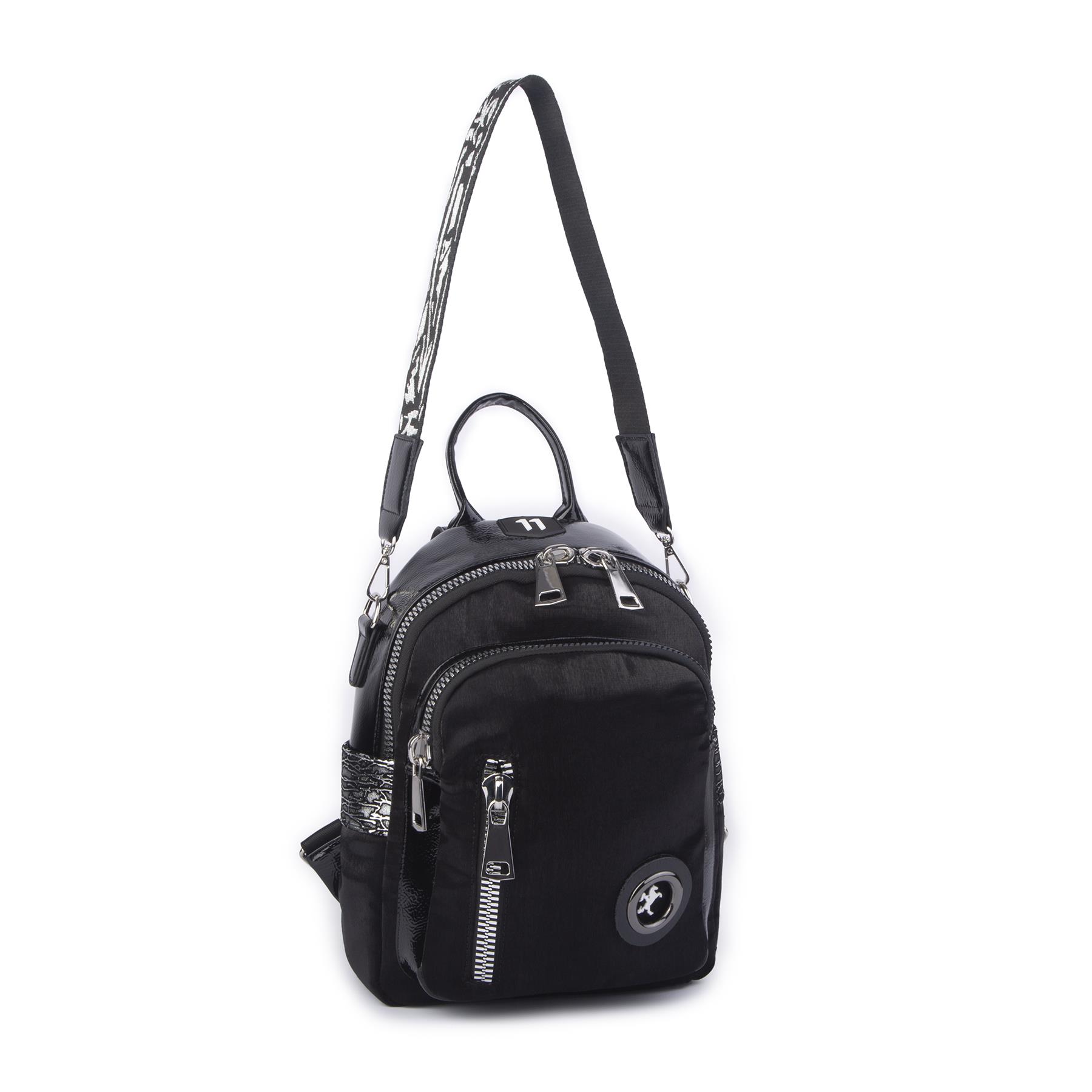 Nas Bag Kadın Dönüştürülebilir Sırt ve Omuz Çantası Şık Geniş Fermuarlı Çanta (24x31x14 cm) Siyah Simli