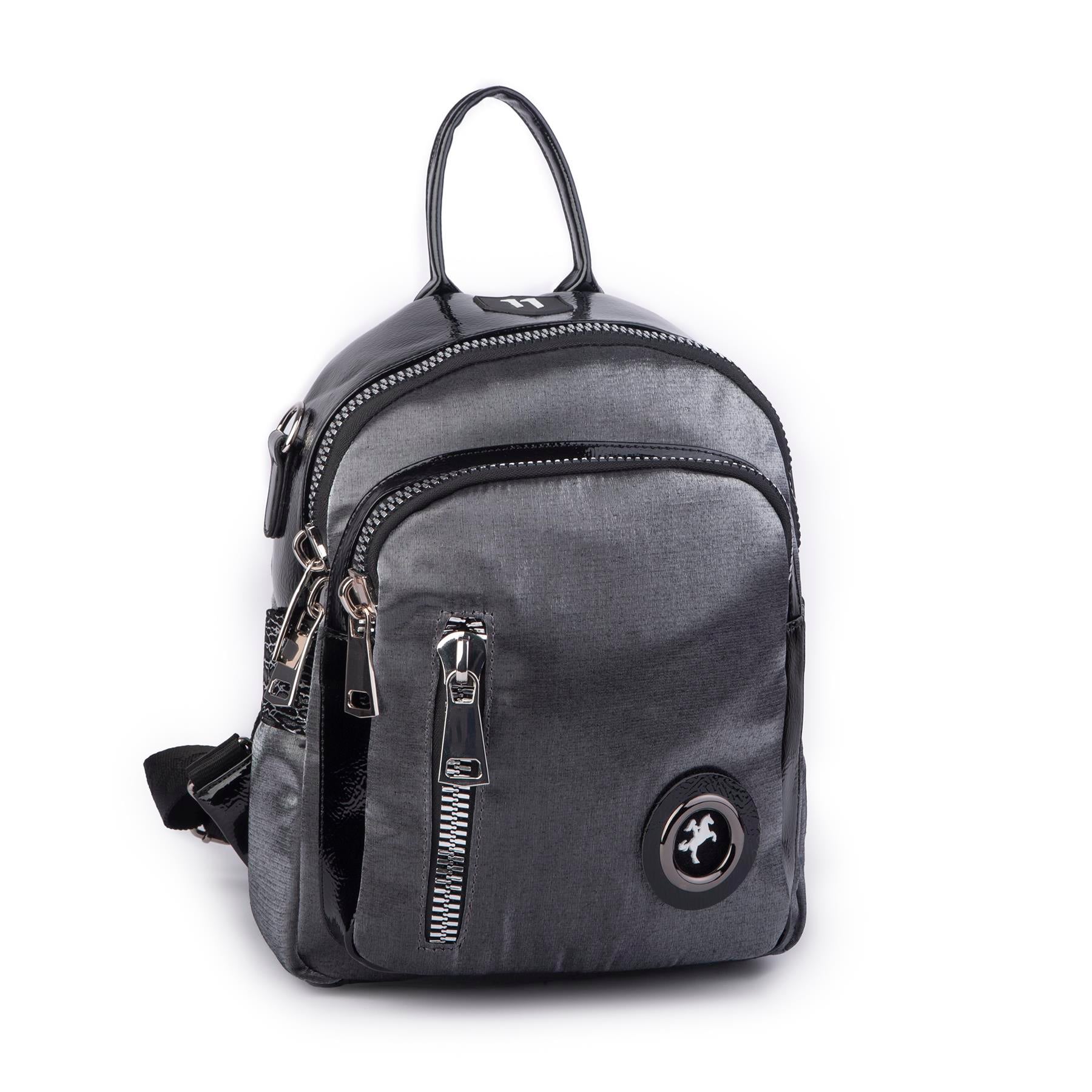 Nas Bag Kadın Dönüştürülebilir Sırt ve Omuz Çantası Şık Geniş Fermuarlı Çanta (24x31x14 cm) Gri  Simli