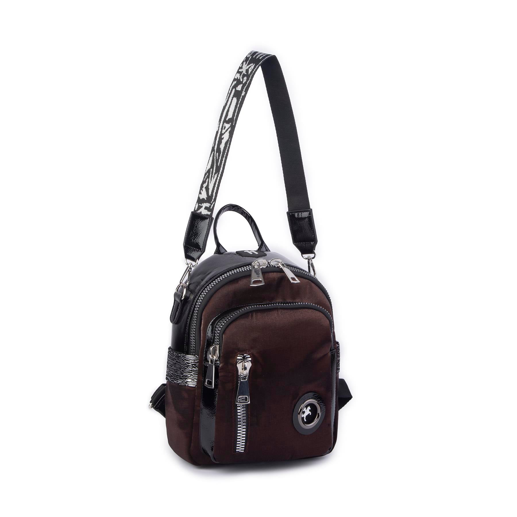 Nas Bag Kadın Dönüştürülebilir Sırt ve Omuz Çantası Şık Geniş Fermuarlı Çanta (24x31x14 cm) Kahve   Simli