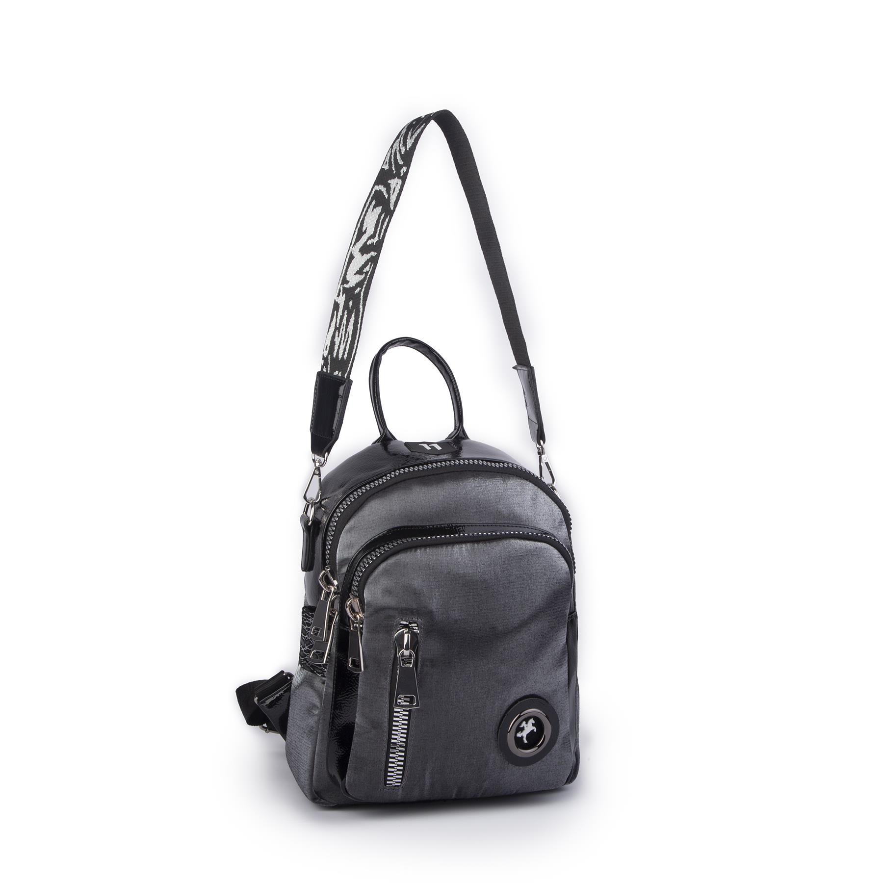 Nas Bag Kadın Dönüştürülebilir Sırt ve Omuz Çantası Şık Geniş Fermuarlı Çanta (24x31x14 cm) Gri  Simli