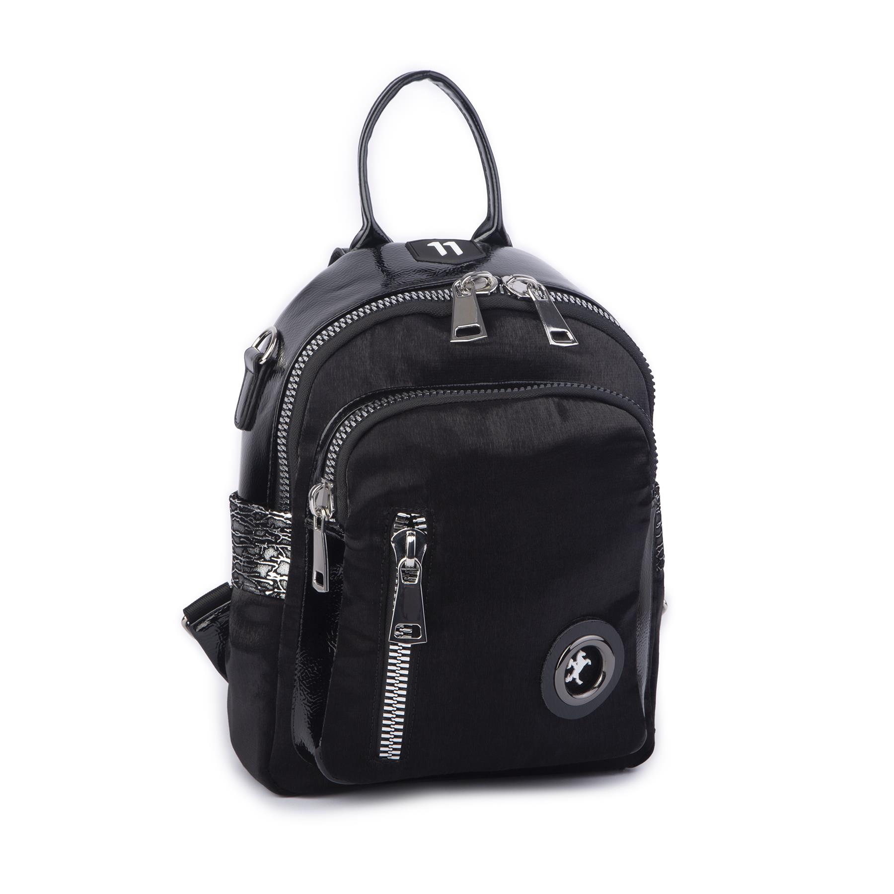 Nas Bag Kadın Dönüştürülebilir Sırt ve Omuz Çantası Şık Geniş Fermuarlı Çanta (24x31x14 cm) Siyah Simli