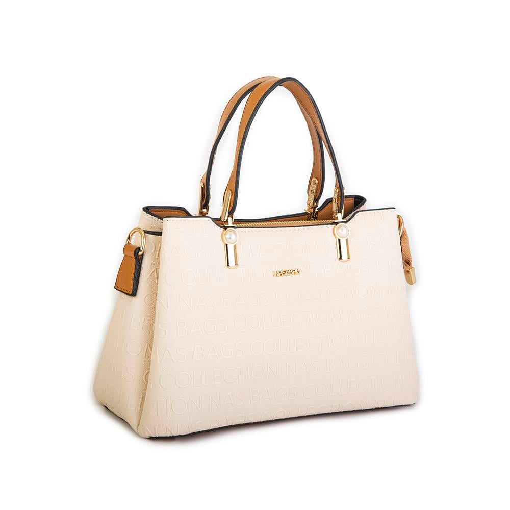 Nas Bag Kadın El Çantası Krem  Camel Gofraj