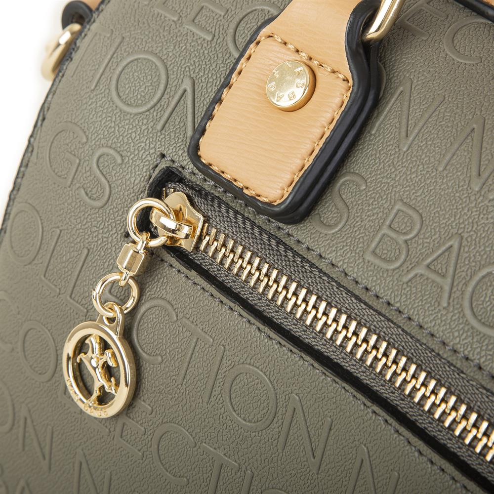 Nas Bag Kadın El Çantası Yeşil Camel Gofraj