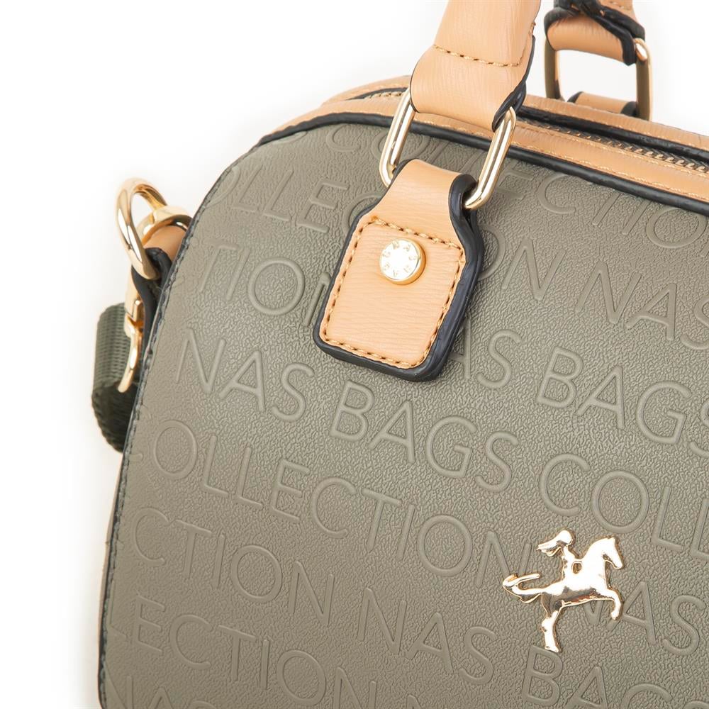Nas Bag Kadın El Çantası Yeşil Camel Gofraj