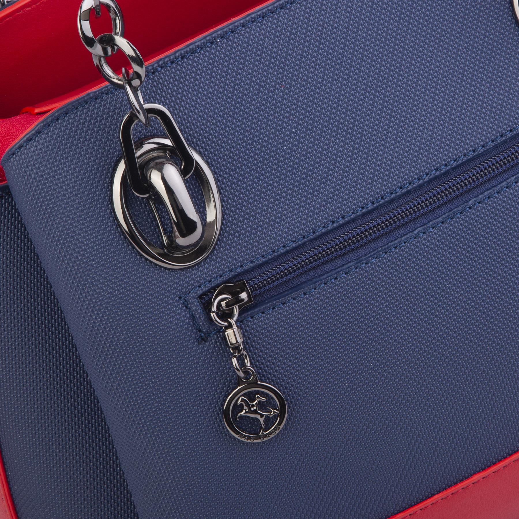 Nas Bag Kadın El ve Omuz Çantası Lacivert Kırmızı Lacst  (en:28 cm ; boy:21 cm )