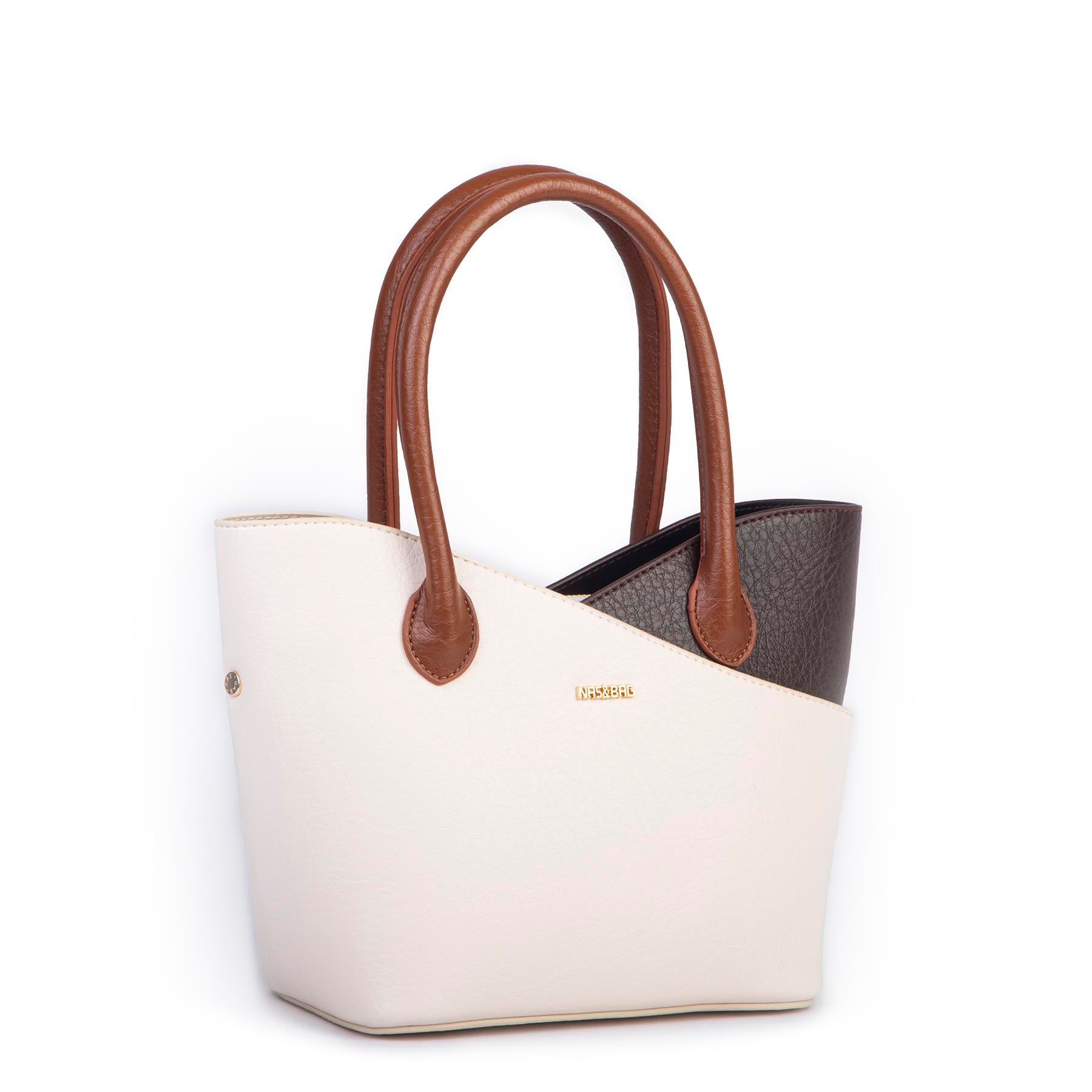 Nas Bag Kadın El ve Omuz Çantası Premium Seri Krem Kahve Taba Victoria