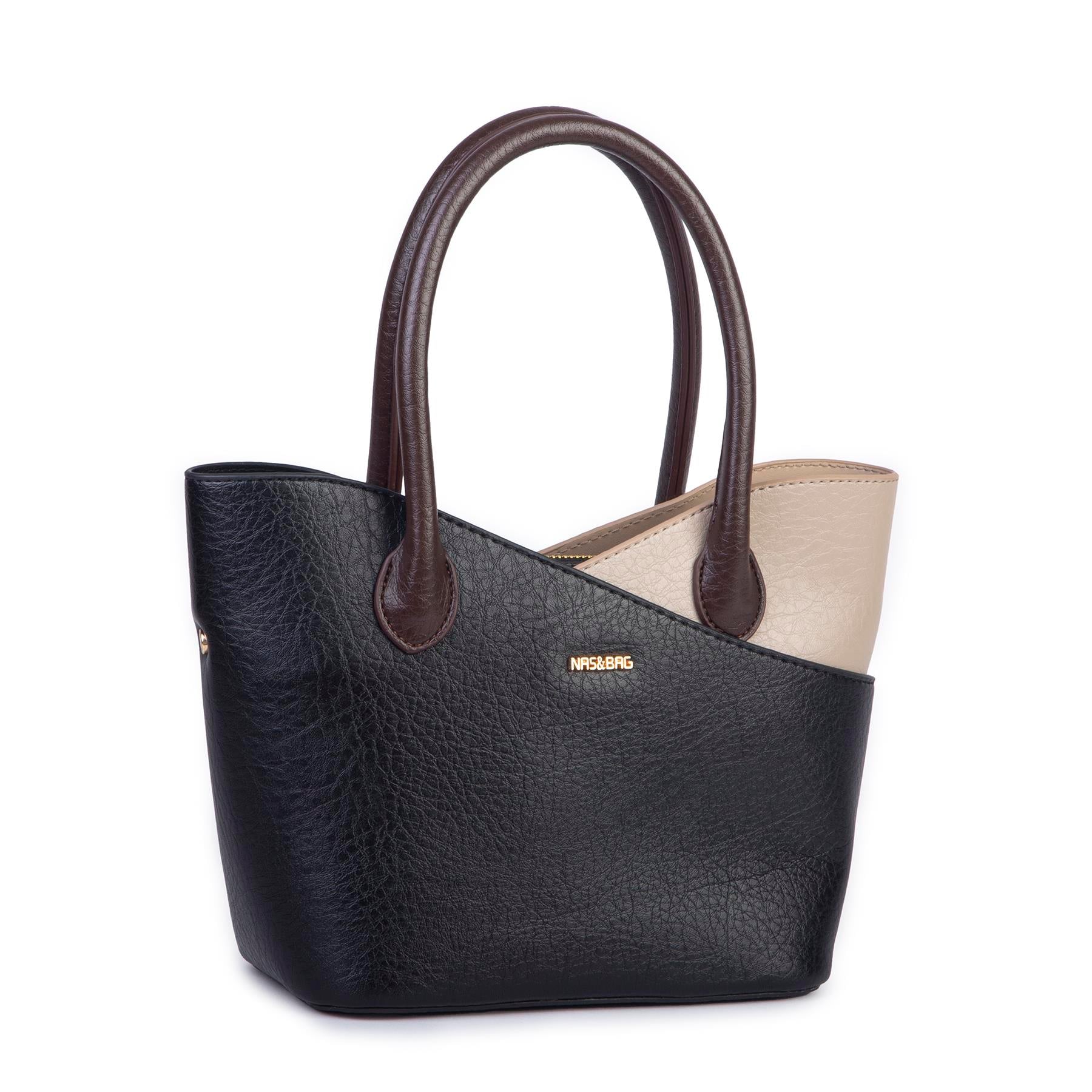 Nas Bag Kadın El ve Omuz Çantası Premium Seri Siyah Kum Kahve Victoria