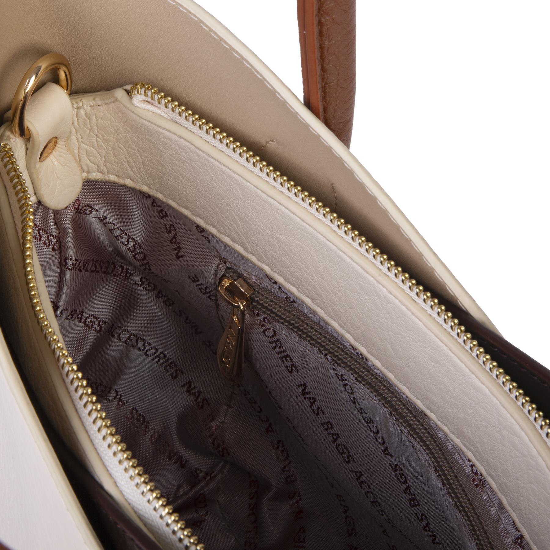 Nas Bag Kadın El ve Omuz Çantası Premium Seri Krem Kahve Taba Victoria