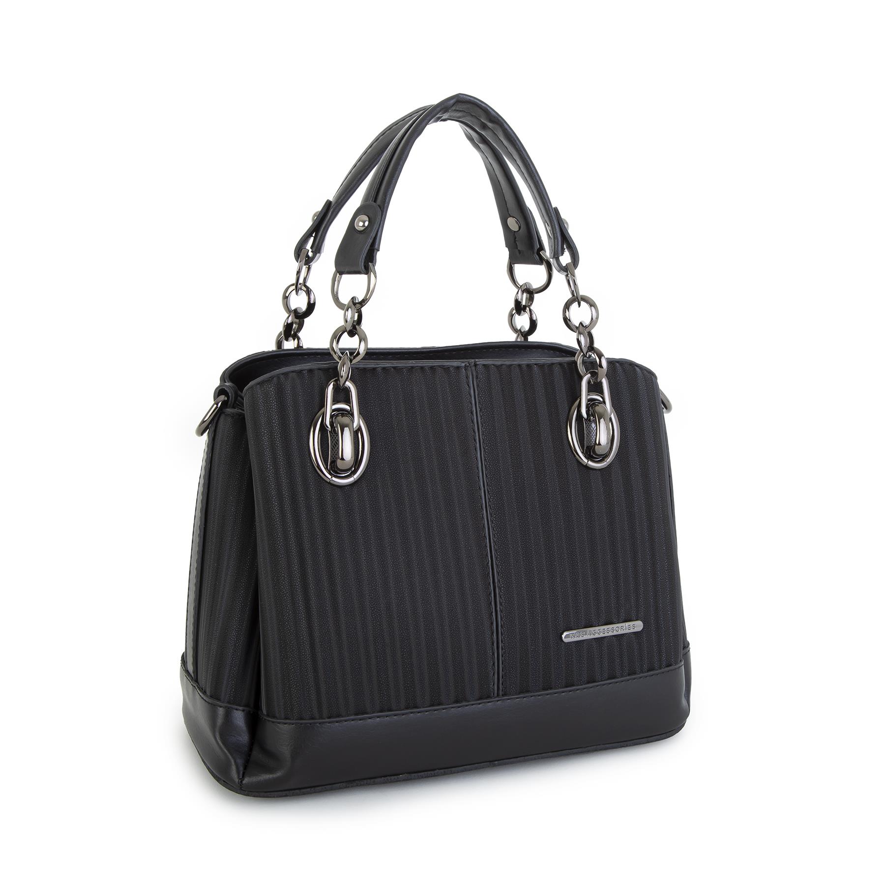 Nas Bag Kadın El ve Omuz Çantası Siyah Cosmos (en:28 cm ; boy:21 cm )