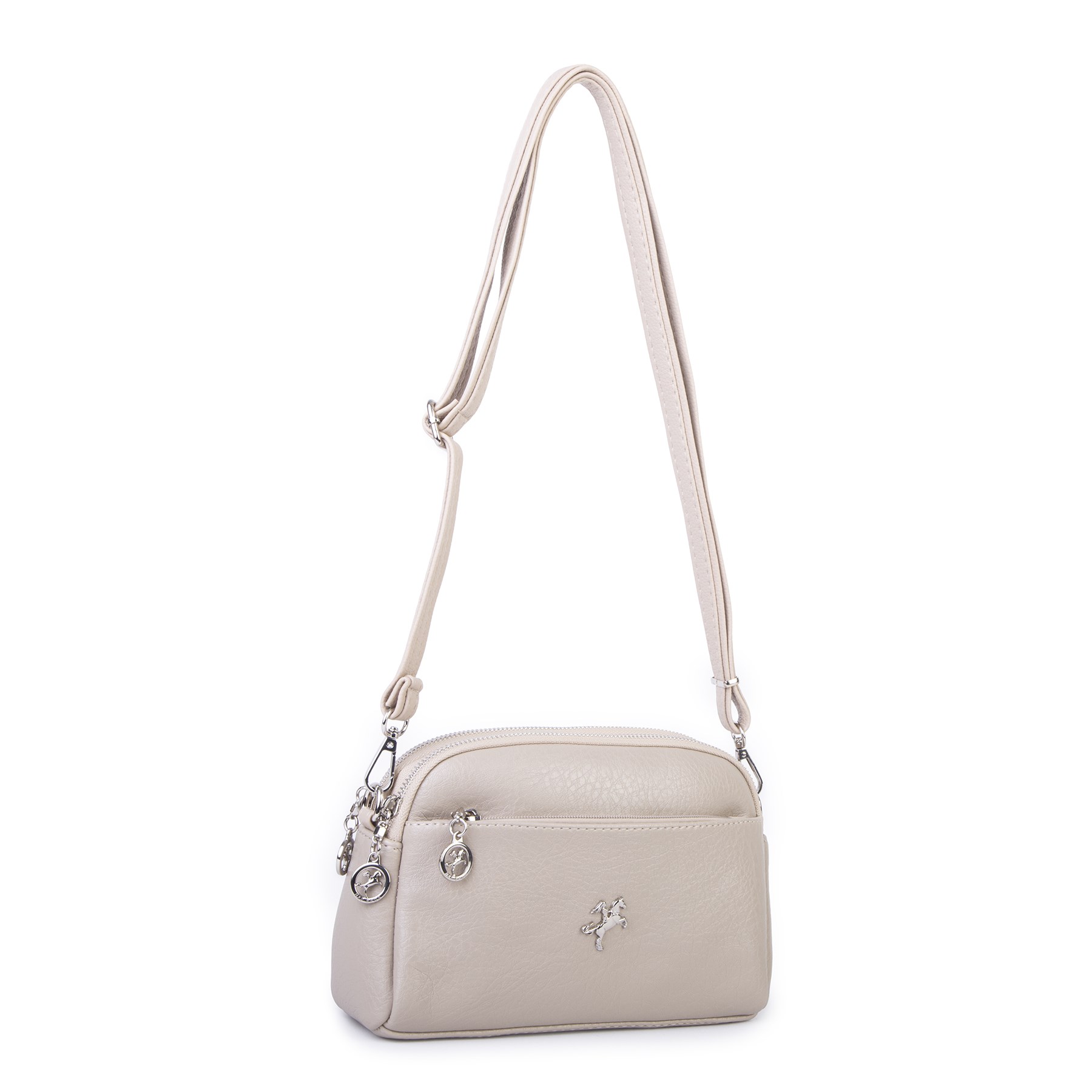 Nas Bag Kadın Günlük Sade Şık Çok Gözlü Çapraz Çanta (23x14 cm) Kum Victoria