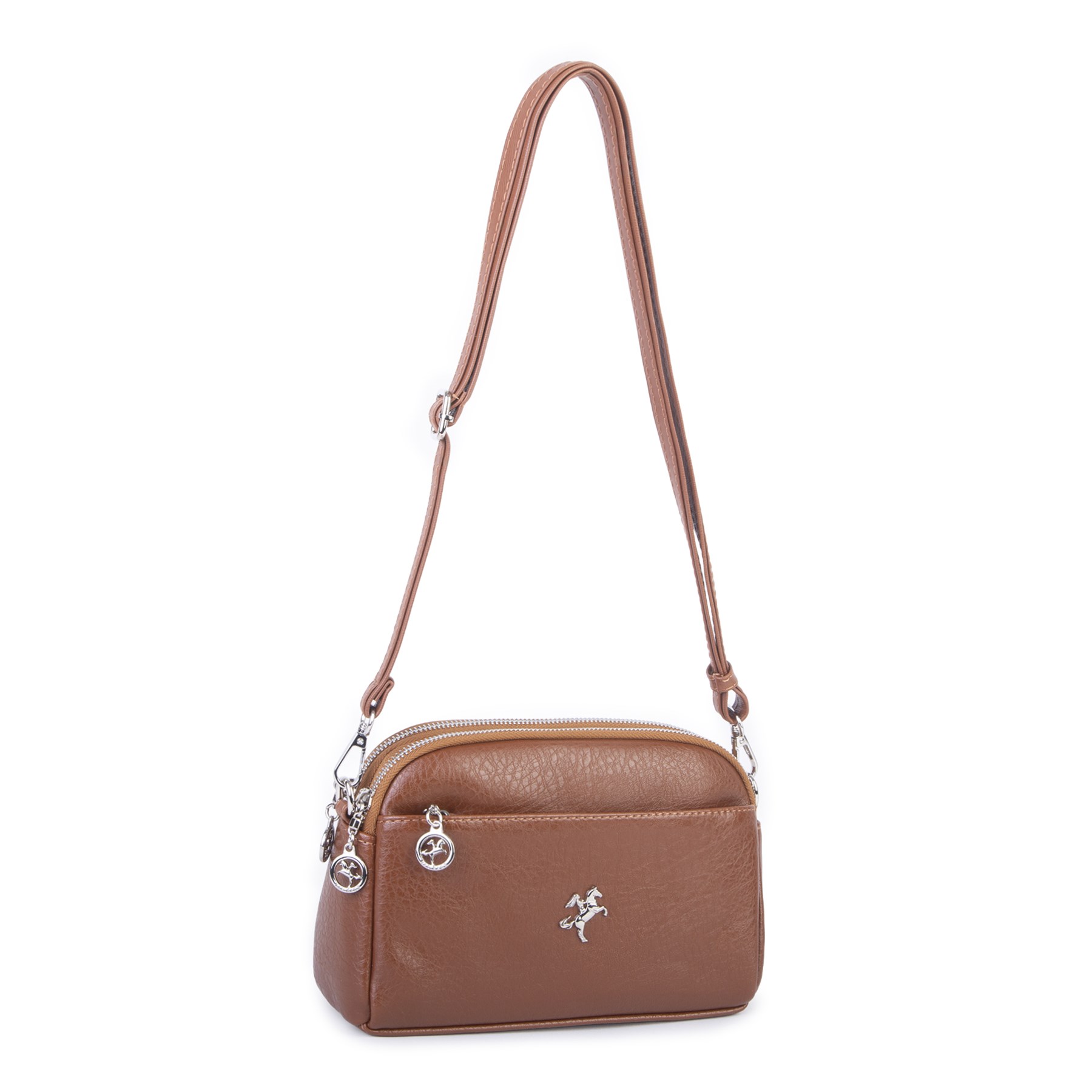 Nas Bag Kadın Günlük Sade Şık Çok Gözlü Çapraz Çanta (23x14 cm) Taba Victoria