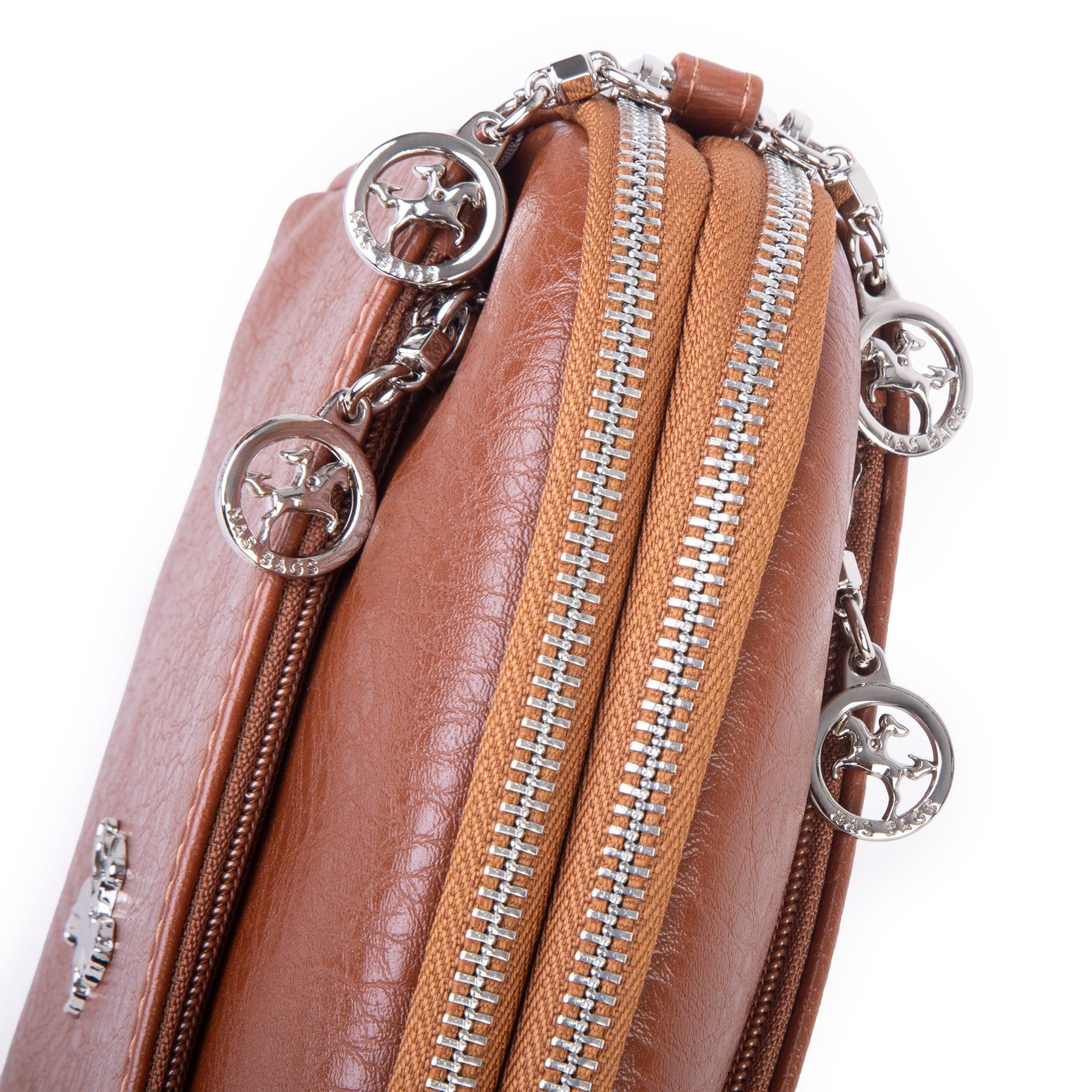 Nas Bag Kadın Günlük Sade Şık Çok Gözlü Çapraz Çanta (23x14 cm) Taba Victoria