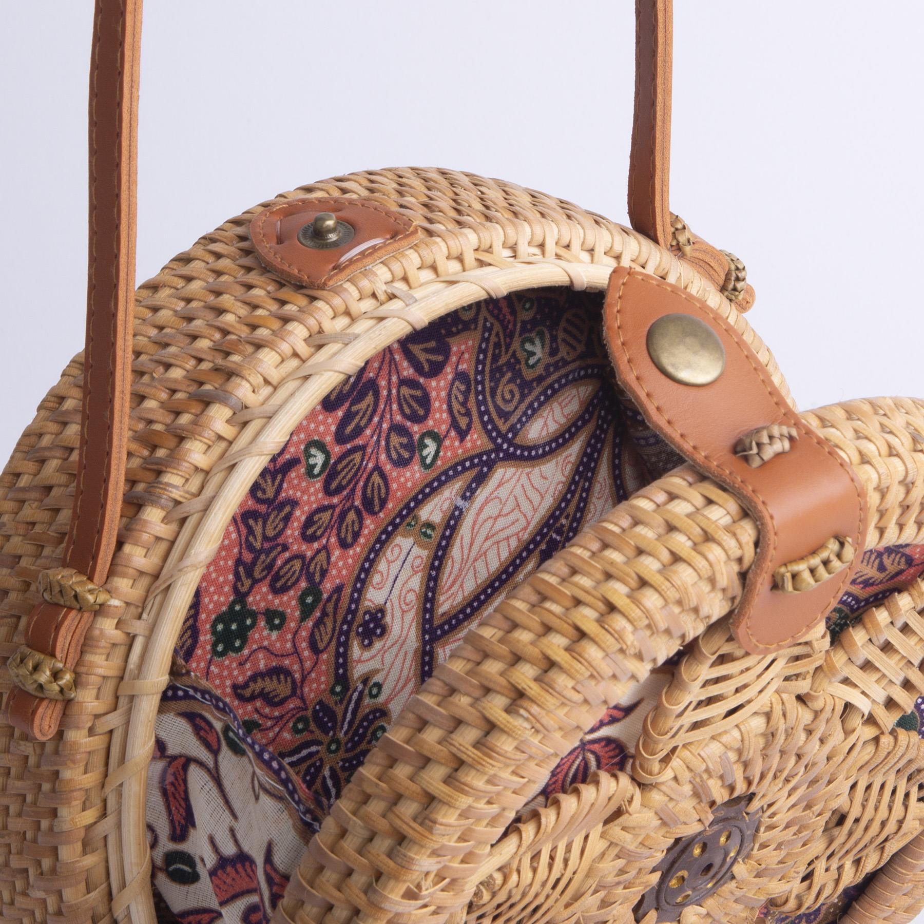 Nas Bag Kadın Hasır Yuvarlak Orjinal Çanta Deri Askı Detaylı Taba   Hasır 