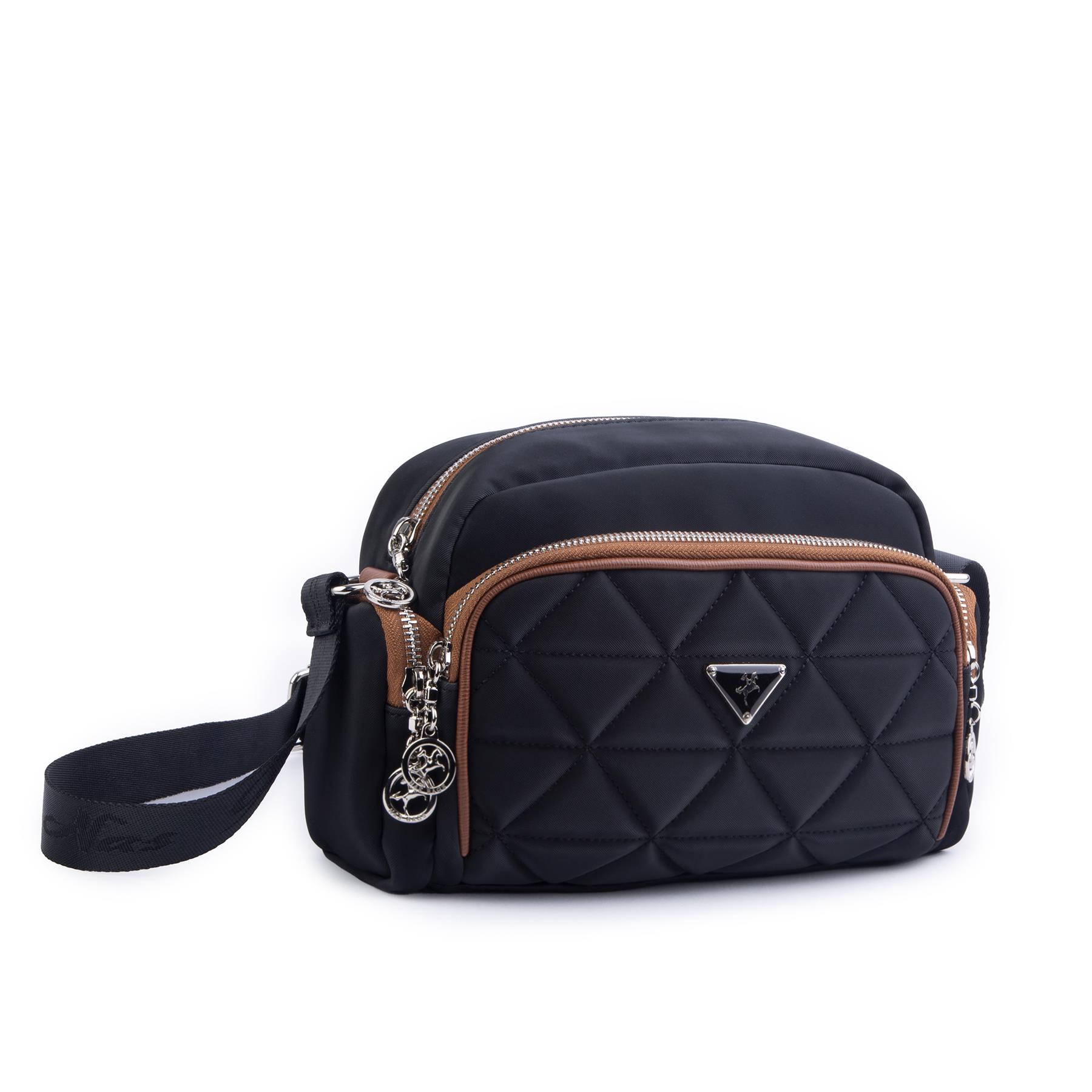 Nas Bag Kadın Kapitone Çok Cepli Çapraz Çanta Siyah Taba Buzzy 