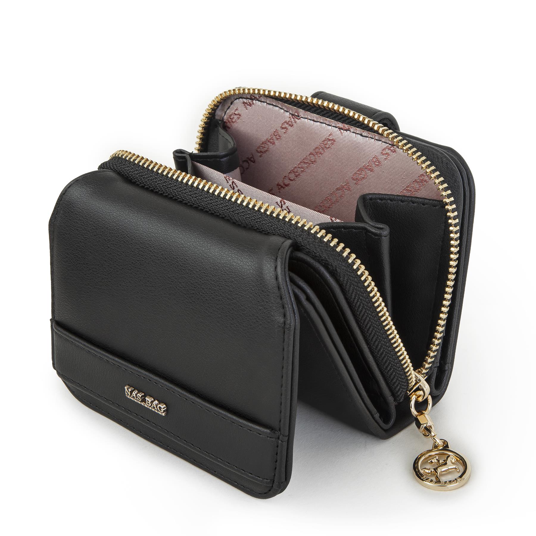 Nas Bag Kadın Kartlık Kağıt ve Demir Para ile Fotoğraflıklı Çok Fonksiyonlu Midi Boy Cüzdan Siyah Dona (en:11 cm boy: 8 cm )