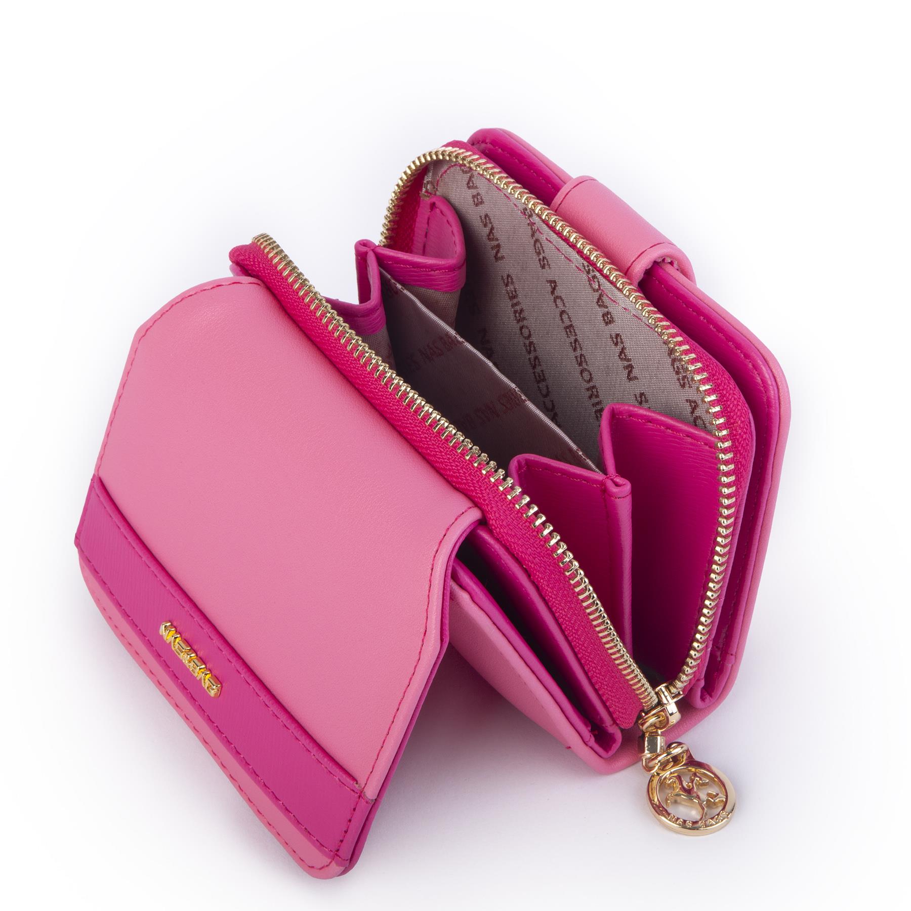 Nas Bag Kadın Kartlık Kağıt ve Demir Para ile Fotoğraflıklı Çok Fonksiyonlu Midi Boy Cüzdan  Fuşya Dona (en:11 cm boy: 8 cm )