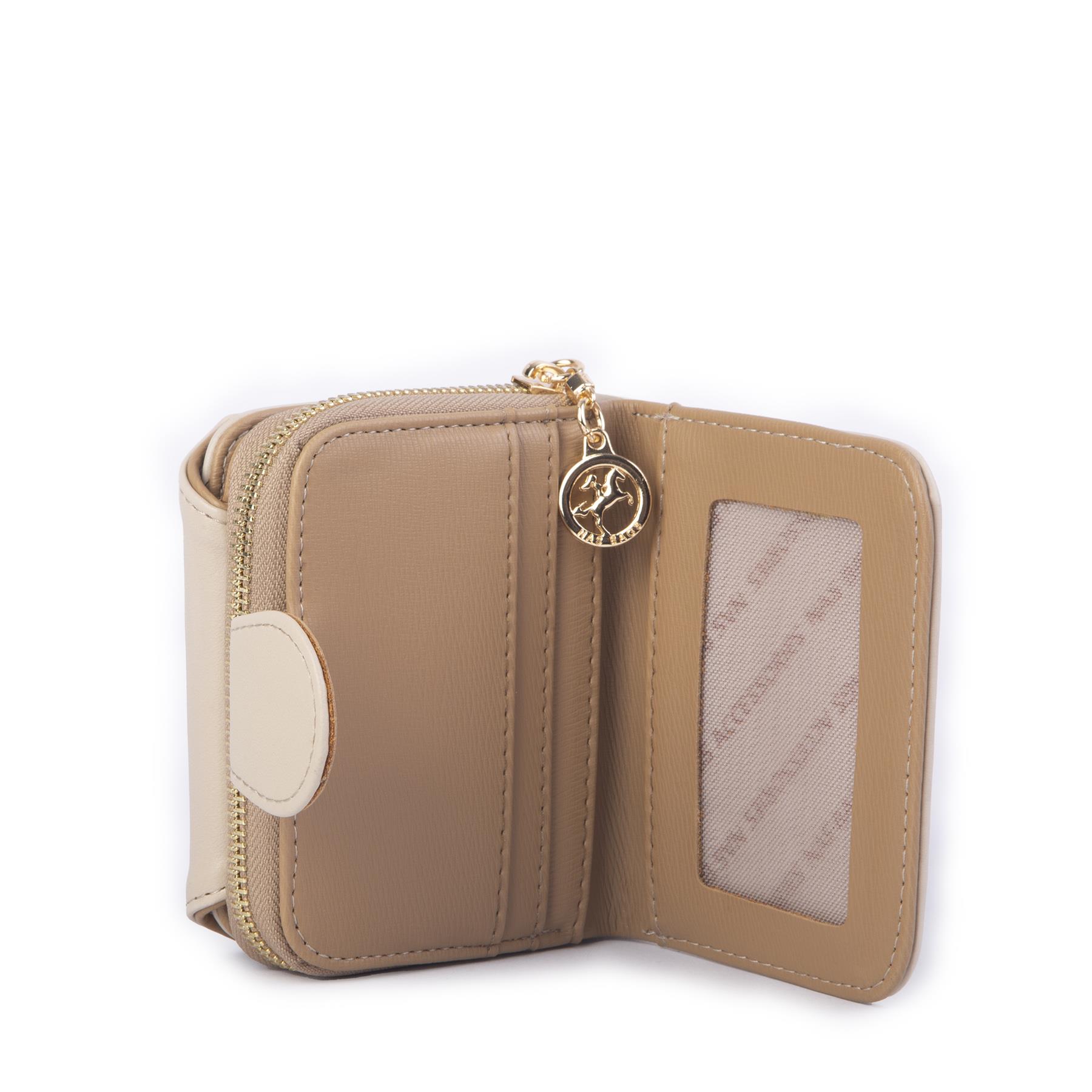 Nas Bag Kadın Kartlık Kağıt ve Demir Para ile Fotoğraflıklı Çok Fonksiyonlu Midi Boy Cüzdan  Kum Dona  (en:11 cm boy: 8 cm )