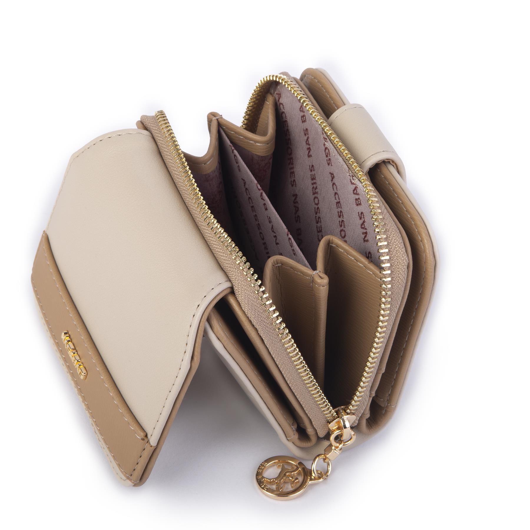 Nas Bag Kadın Kartlık Kağıt ve Demir Para ile Fotoğraflıklı Çok Fonksiyonlu Midi Boy Cüzdan  Kum Dona  (en:11 cm boy: 8 cm )