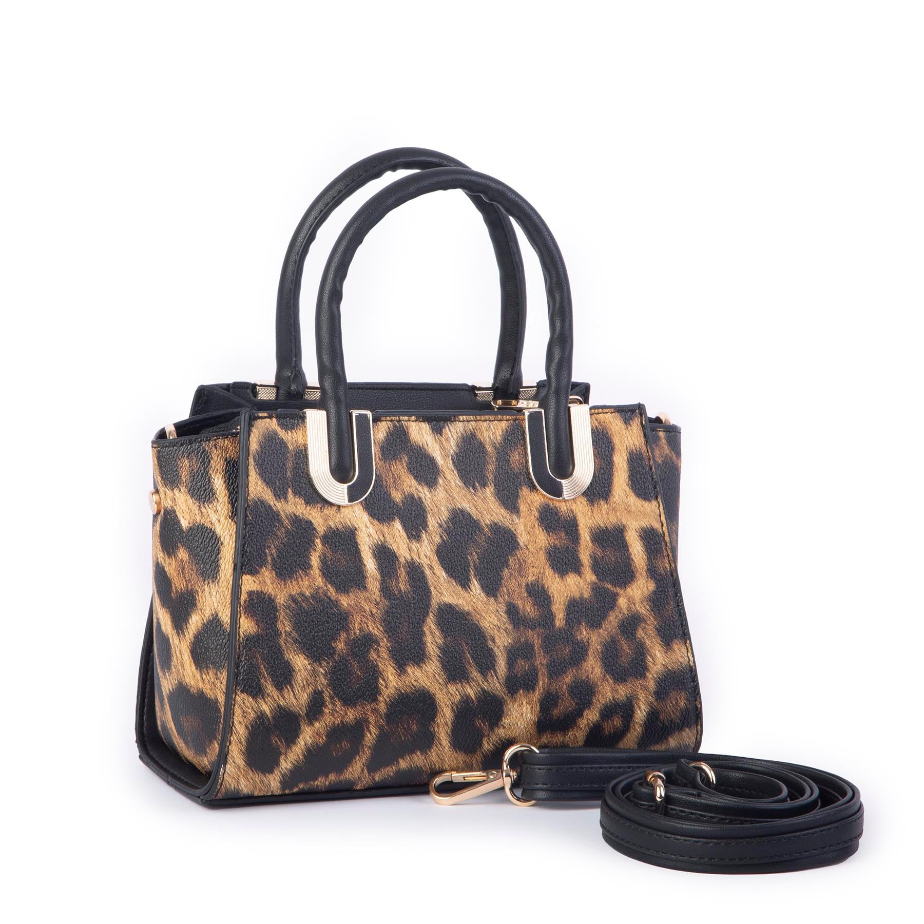 Nas Bag Kadın Midiboy Şık Üç Bölmeli  El ve Çapraz Çanta  Taba Leopar   (23x17 cm)