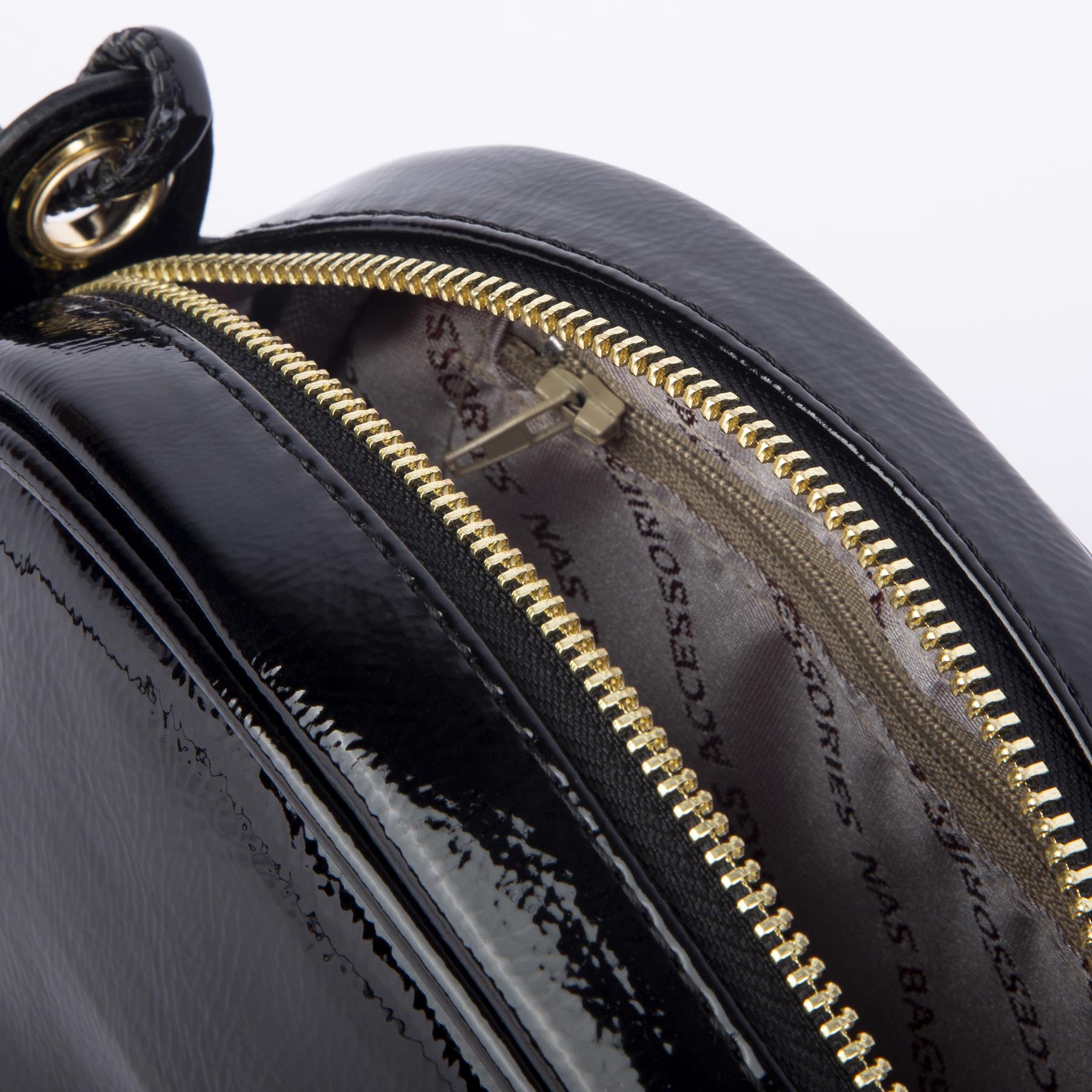 Nas Bag Kadın  Mini Çapraz  Çanta  Siyah  Rugan   (21x16x8 cm)